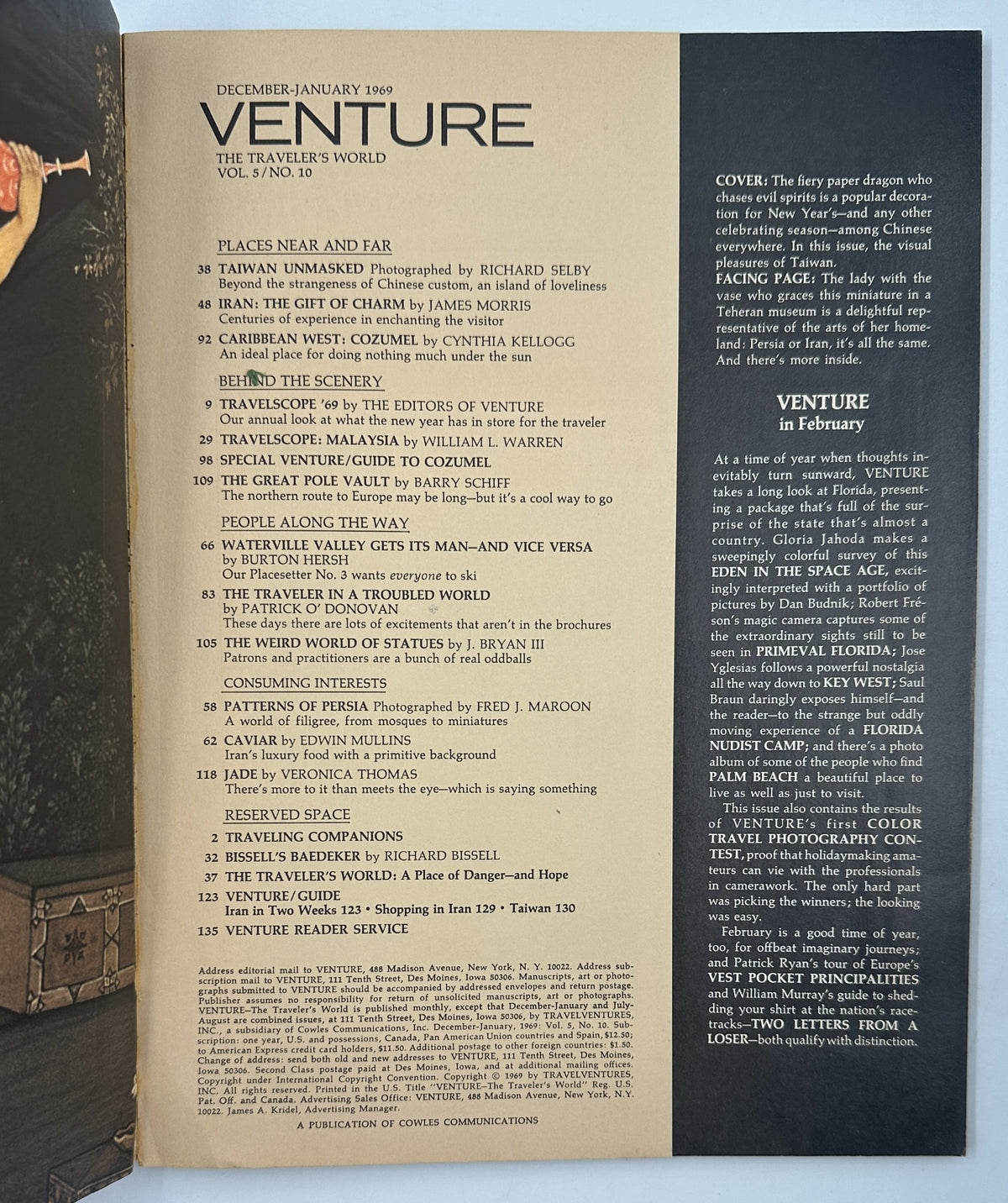 Venture Magazine December/January 1969 Taiwan Iran Cozumel Travel
