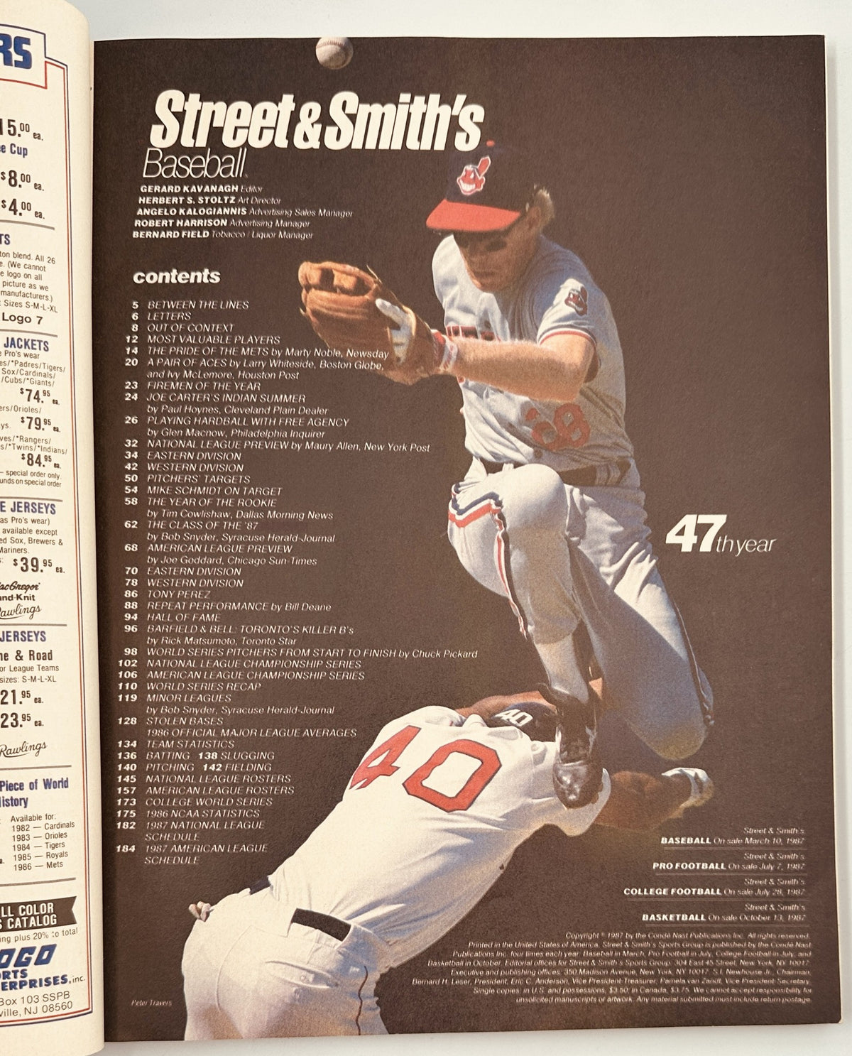 Street and Smith's Baseball Magazine 1987 Yearbook featuring an action shot of a baseball player diving for a catch, showcasing Mike Scott from the Houston Astros. The magazine is in very good condition with light edge wear.