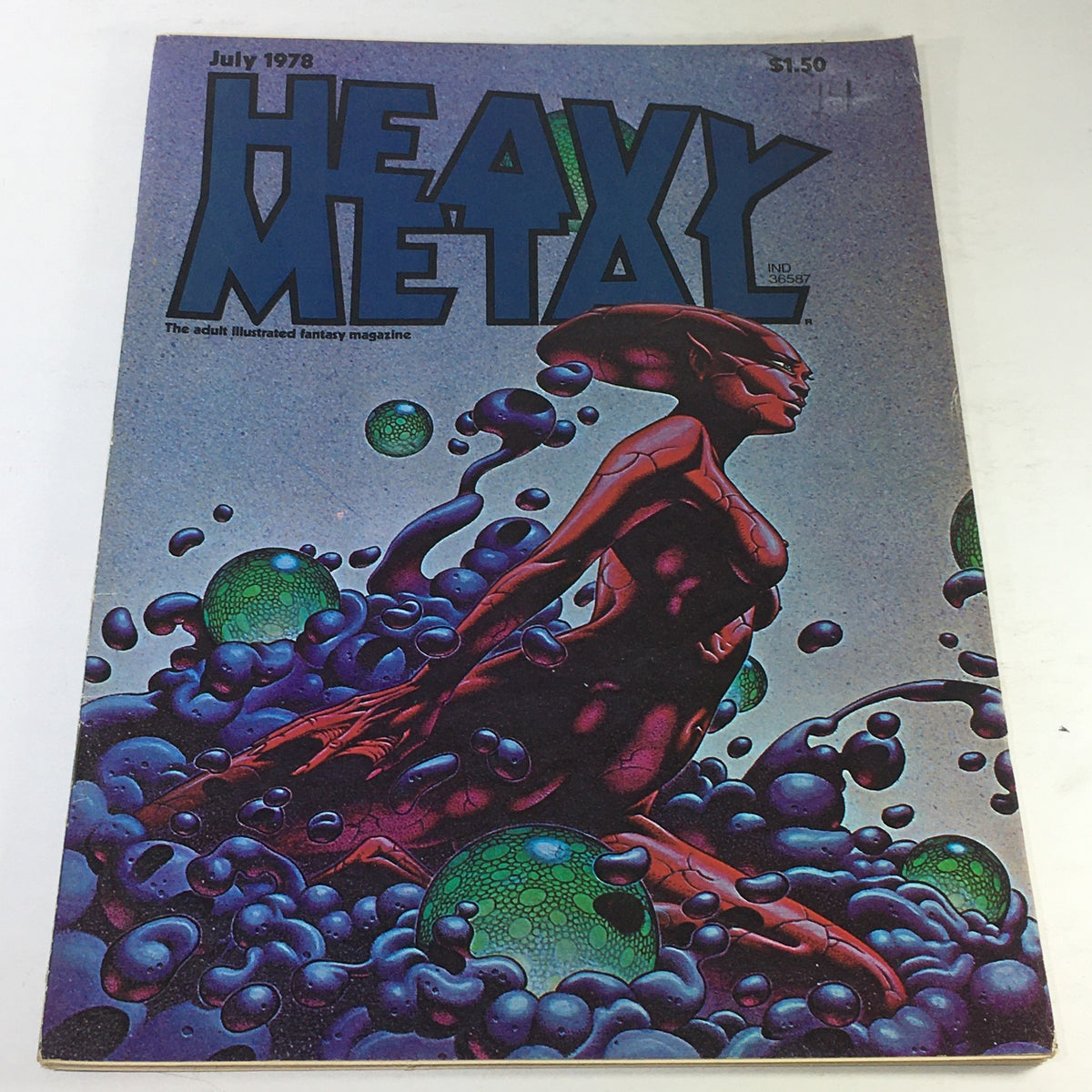 Cover of VTG Heavy Metal Magazine July 1978 featuring Moebius and Corben artwork, showcasing a striking fantasy design with vibrant colors and abstract elements.