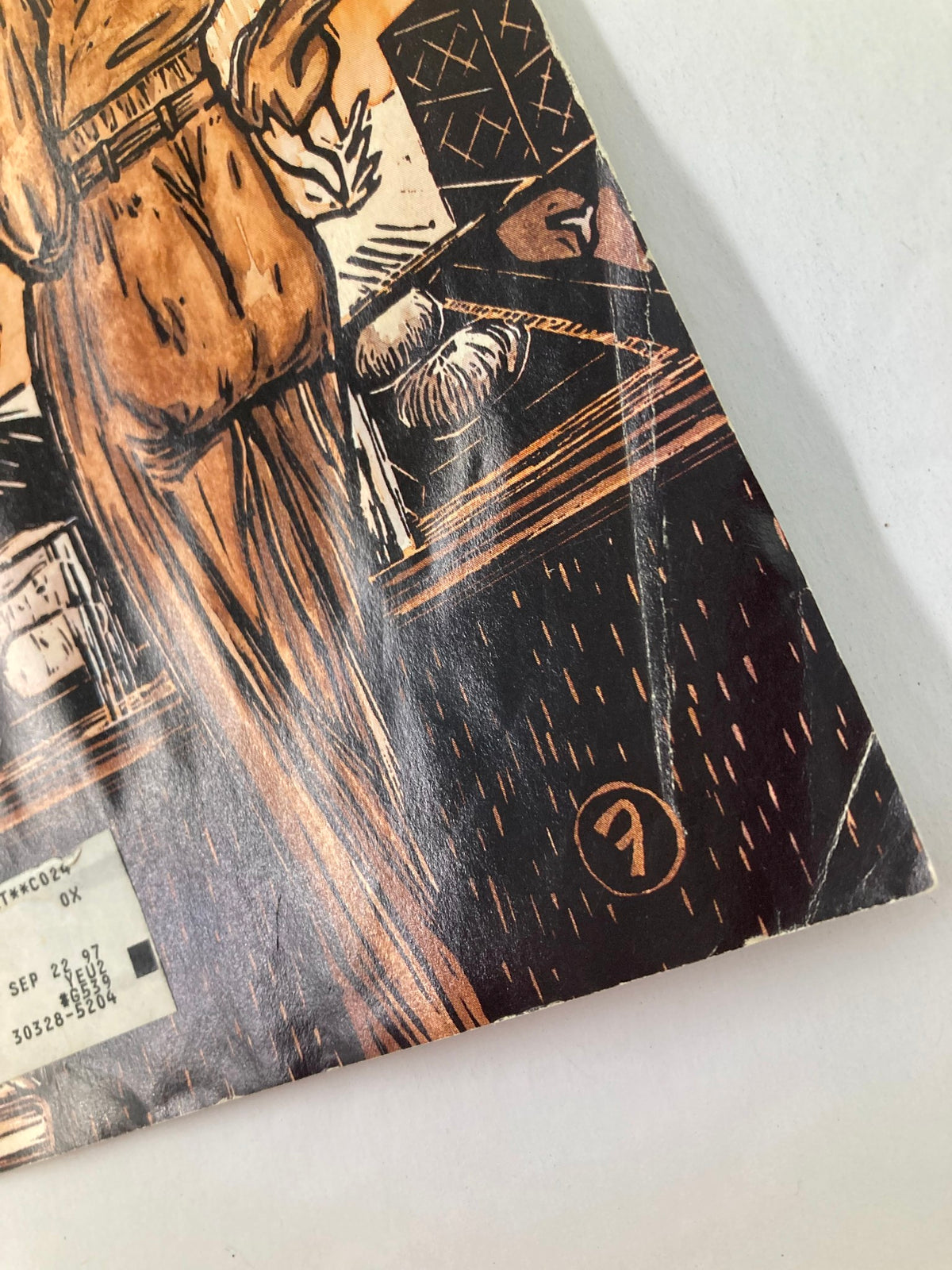 Corner detail of The New Yorker cover from October 23, 1995, featuring the Haute Cuisine artwork by Andrei Francois, showing signs of wear and vintage character.