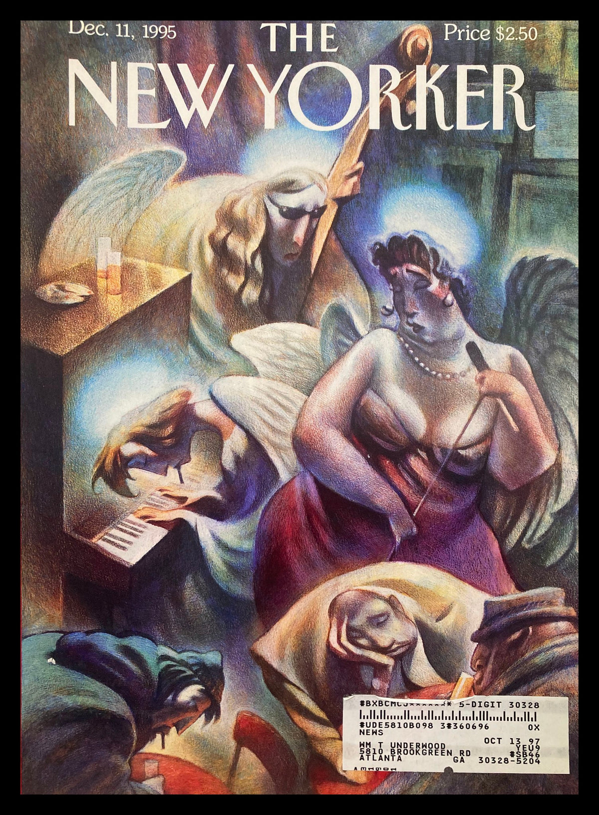 Cover of The New Yorker dated December 11, 1995, featuring the illustration 'Heavenly Blues' by Carter Goodrich, showcasing angelic figures and whimsical artistry.