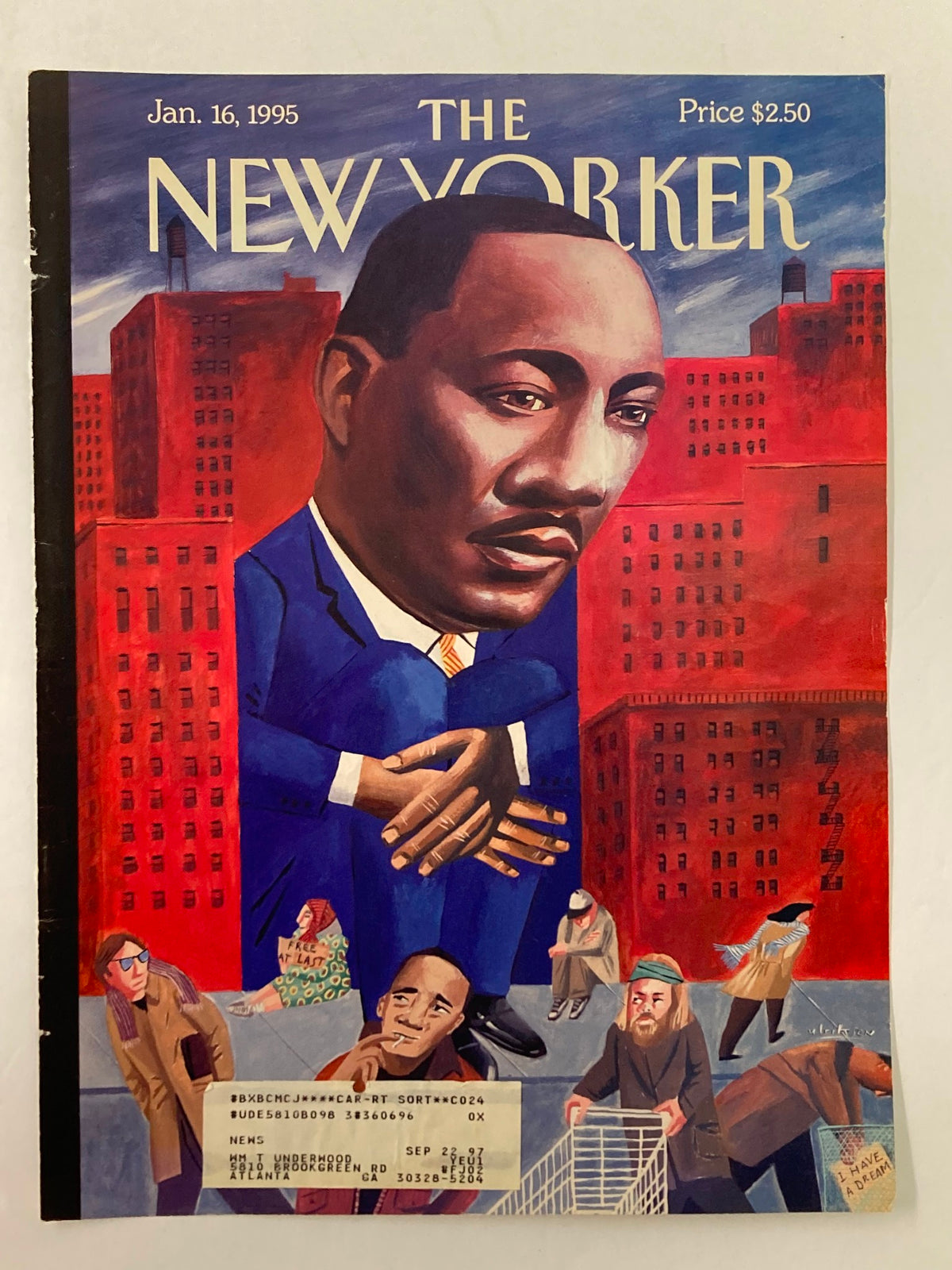 Another view of the cover of The New Yorker January 16, 1995 showcasing Martin Luther King Jr. by M. Ulriksen, highlighting the artistic representation and its significance in history.