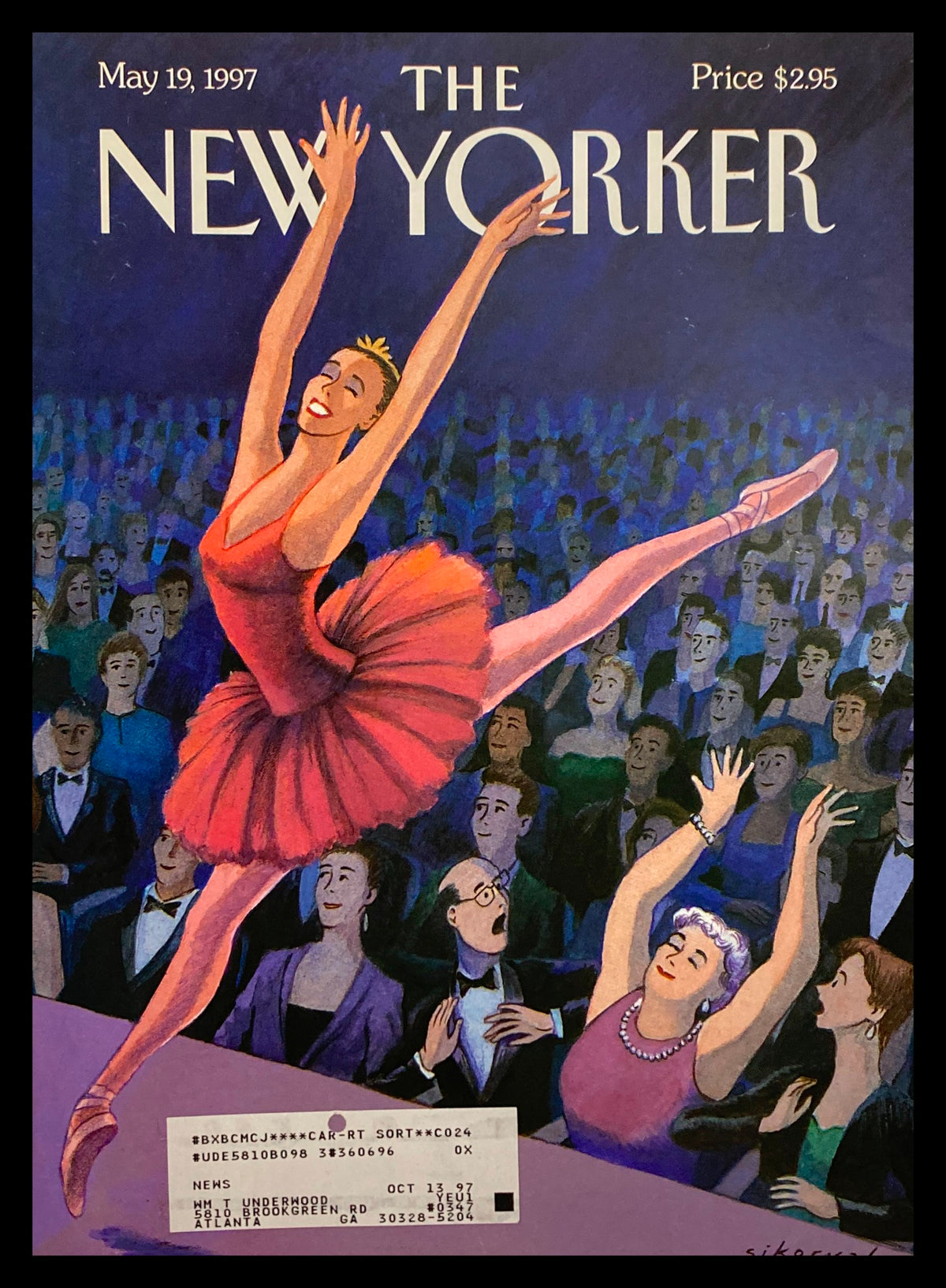 COVER ONLY The New Yorker May 19 1997 The Fan by Robert Sikoryak, showcasing a vibrant illustration of a ballerina performing, with an enthusiastic audience in the background.
