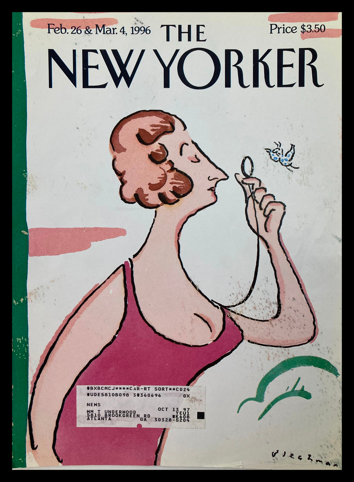 Cover of The New Yorker dated February 26 and March 4, 1996, featuring Eustacia Tilley by R.O. Blechman, highlighting iconic artwork with a vintage feel.