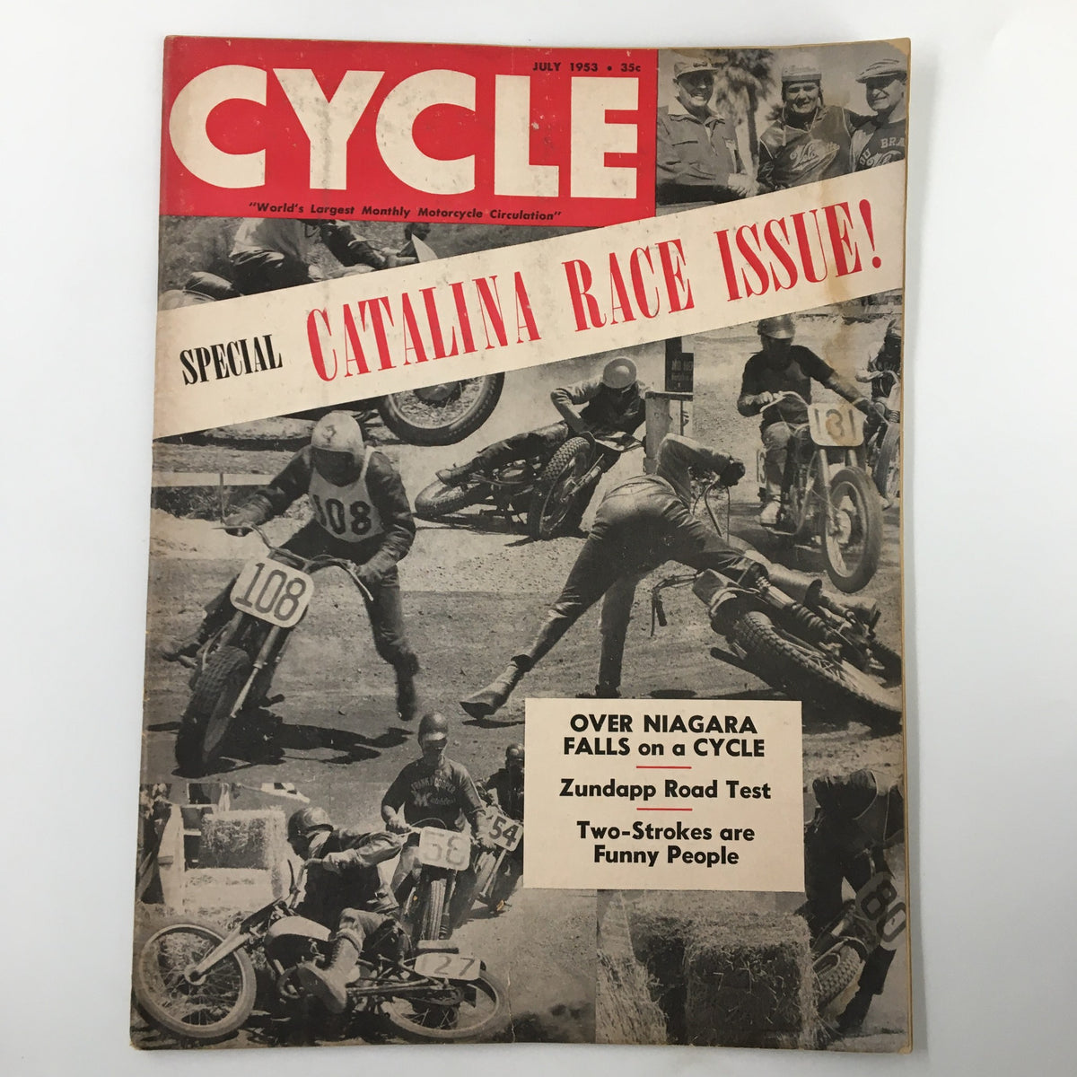 VTG Cycle Magazine July 1953 cover showcasing Catalina's 3rd Annual Grand National with motorcycle racing images and text highlighting the special race issue.