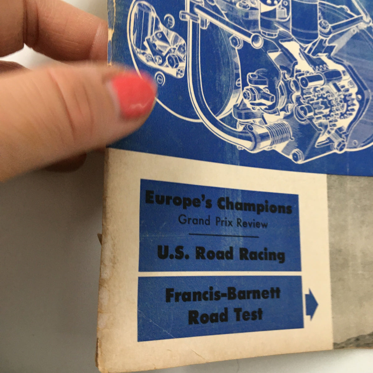 Detail view of VTG Cycle Magazine December 1953 with promotional sections for racing events and the Francis-Barnett road test.