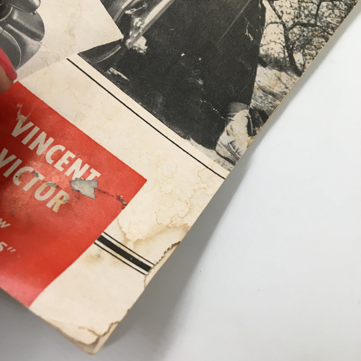 Close-up of the back cover of VTG Cycle Magazine January 1955, showcasing the Vincent motorcycle advertisement, reflecting the era's promotional style.