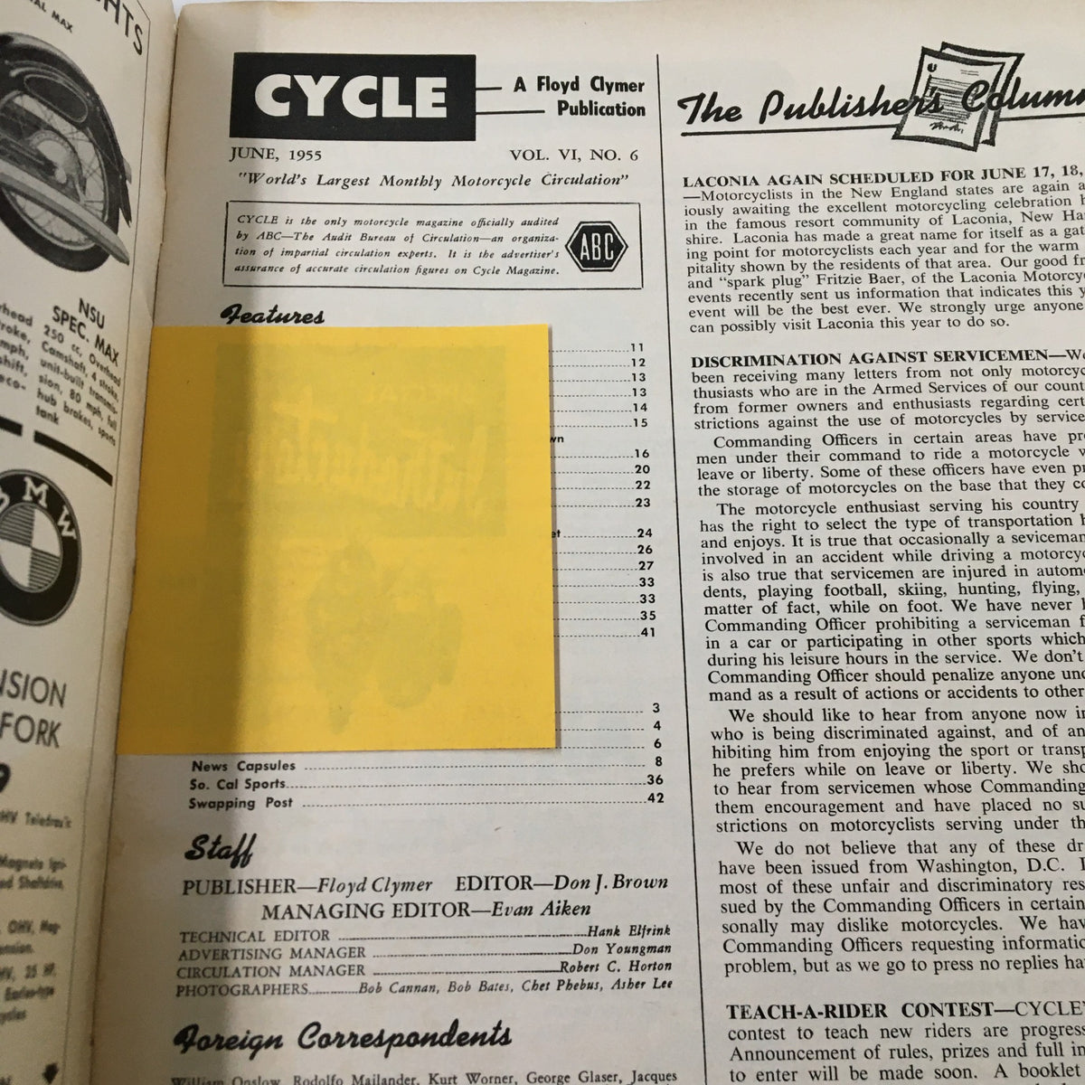 Vintage Cycle Magazine June 1955 Trip To Death Valley Lucas AC Ignition No Label