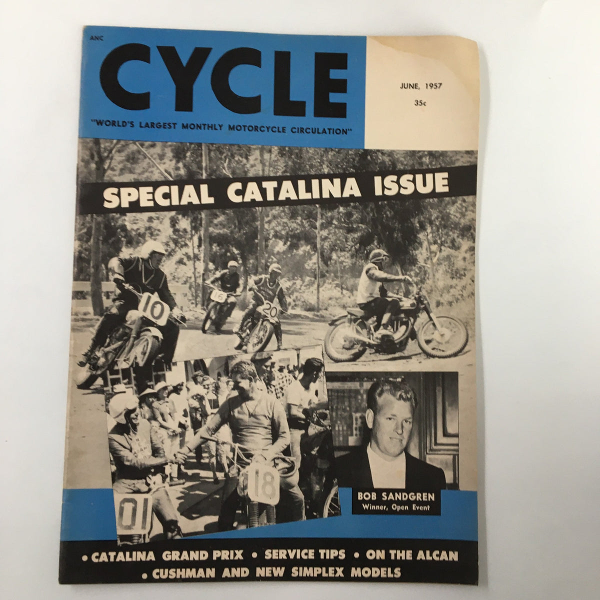 VTG Cycle Magazine June 1957 cover showcasing the Special Catalina Issue with a dynamic motorcycle racing scene.