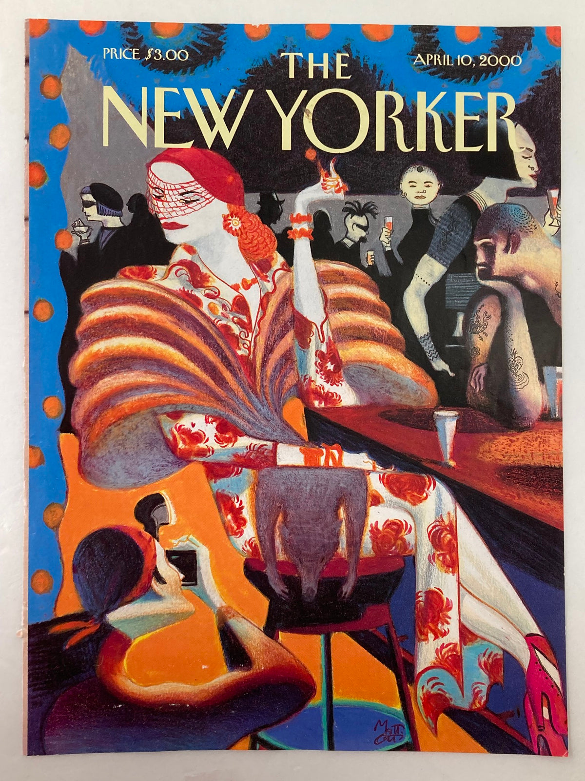 The New Yorker cover for April 10, 2000, showcasing 'Night Life' artwork by Lorenzo Mattotti, depicting a colorful nightlife atmosphere with dramatic characters and a captivating composition.
