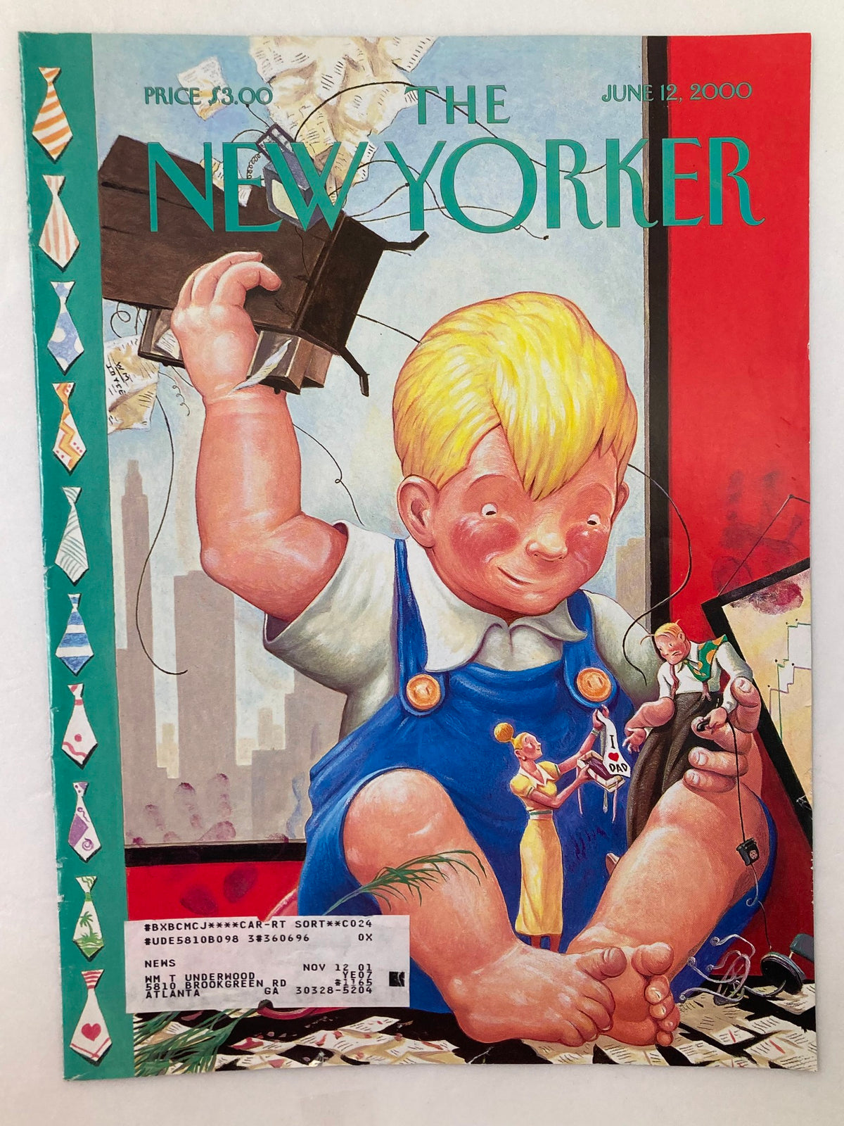 The New Yorker cover only from June 12, 2000, featuring a whimsical illustration by William Joyce, depicting a young boy playing with toys, celebrating Father's Day. Perfect collectible art for fans of The New Yorker.