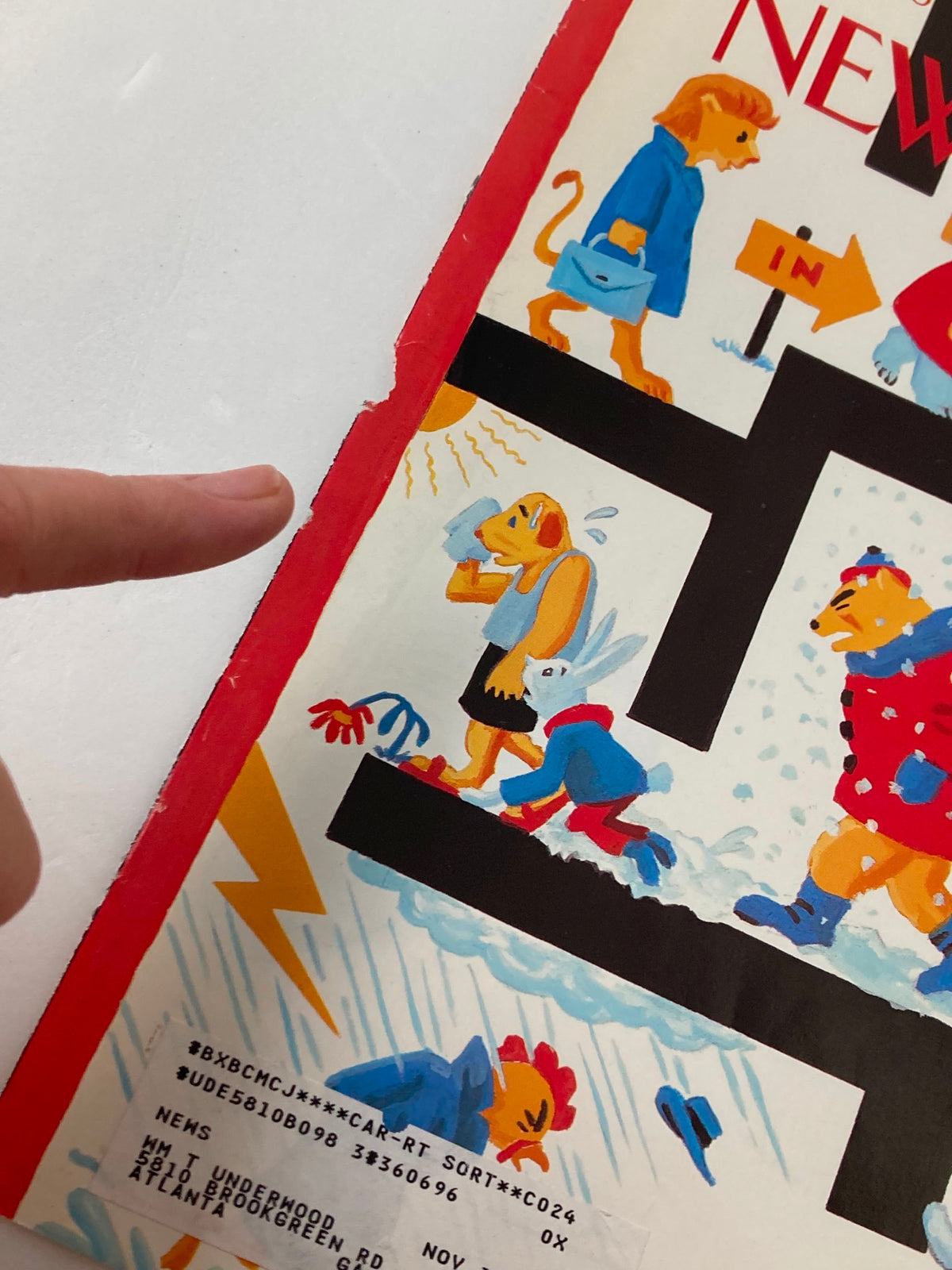 Detail of The New Yorker cover dated March 6, 2000, titled 'Out Like A Lamb' by Art Spiegelman, showcasing playful spring-themed artwork featuring characters in rainy weather.