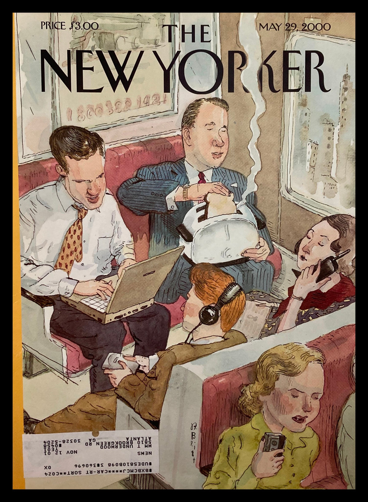 Cover of The New Yorker, May 29, 2000, titled '21st Century Commute' by Barry Blitt, showcasing commuters in a modern setting. Vintage magazine art reflecting commuter culture.