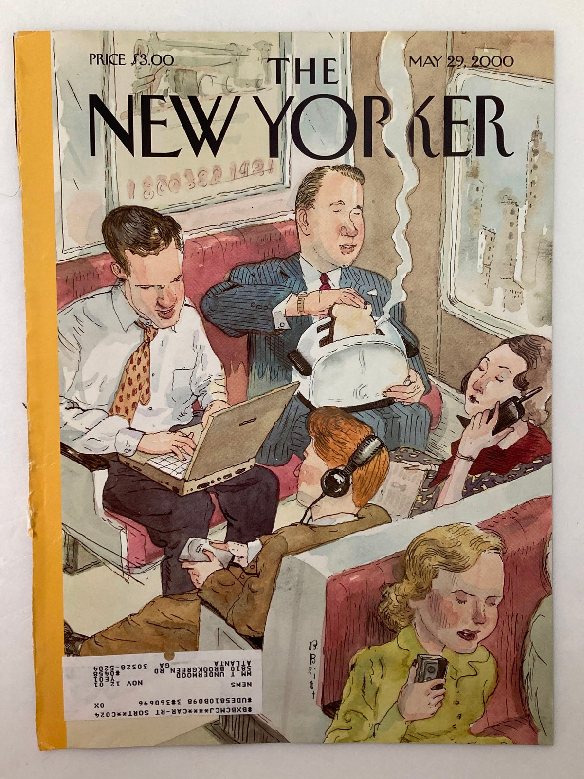 Cover of The New Yorker dated May 29, 2000, featuring Barry Blitt's illustration '21st Century Commute,' depicting a busy commuter scene with various characters engaged in technology and conversation.