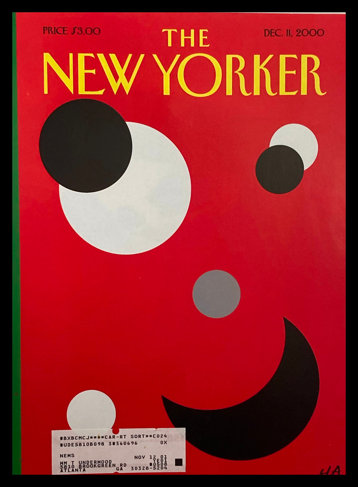 The New Yorker Cover December 11, 2000 featuring 'The Eclipse' by Bob Zoell, showcasing a vibrant red background with abstract circles and shapes.