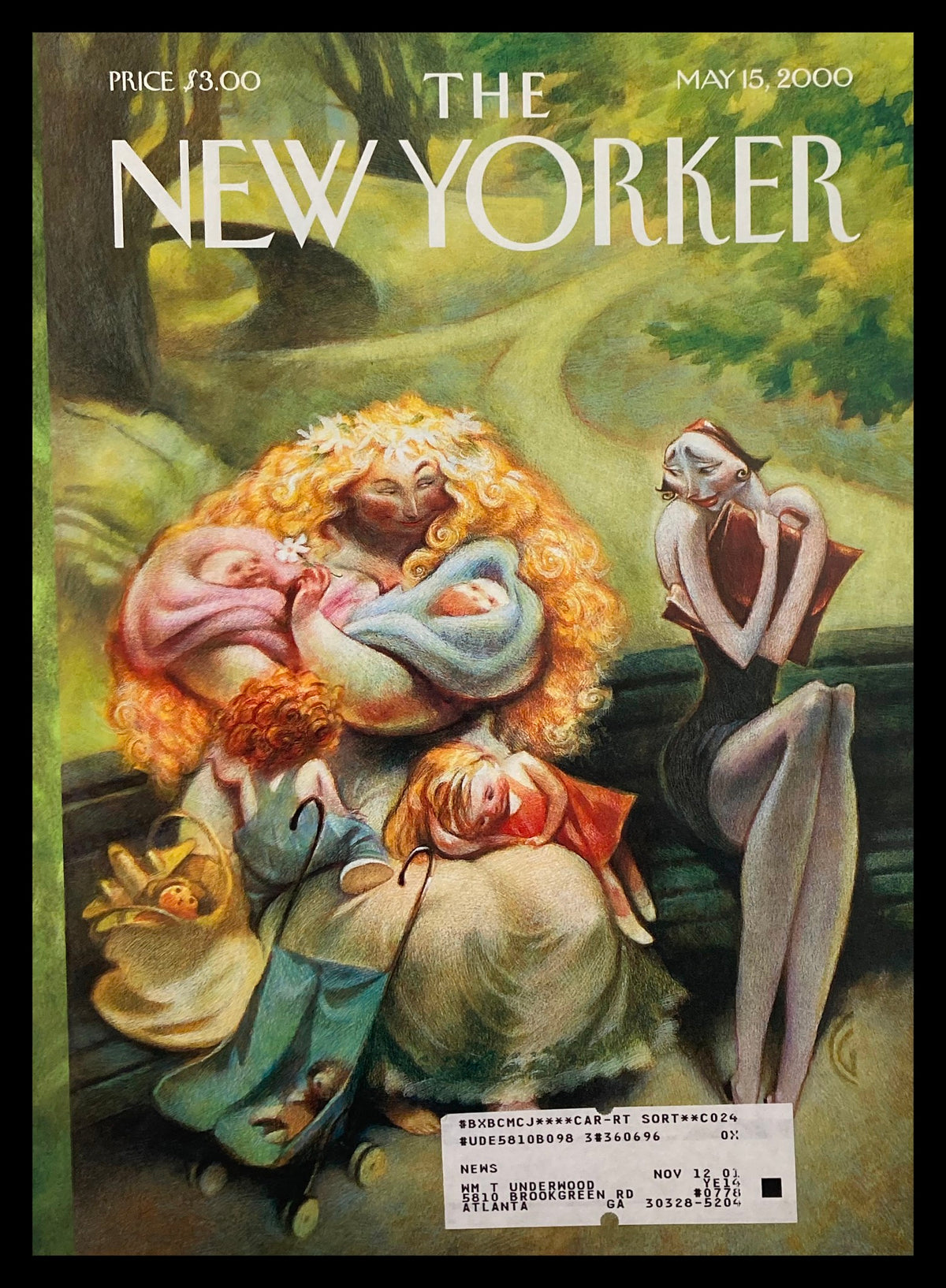 Illustration from The New Yorker May 15 2000 titled 'Mother Nature' by Carter Goodrich, featuring whimsical characters embracing in a natural setting.