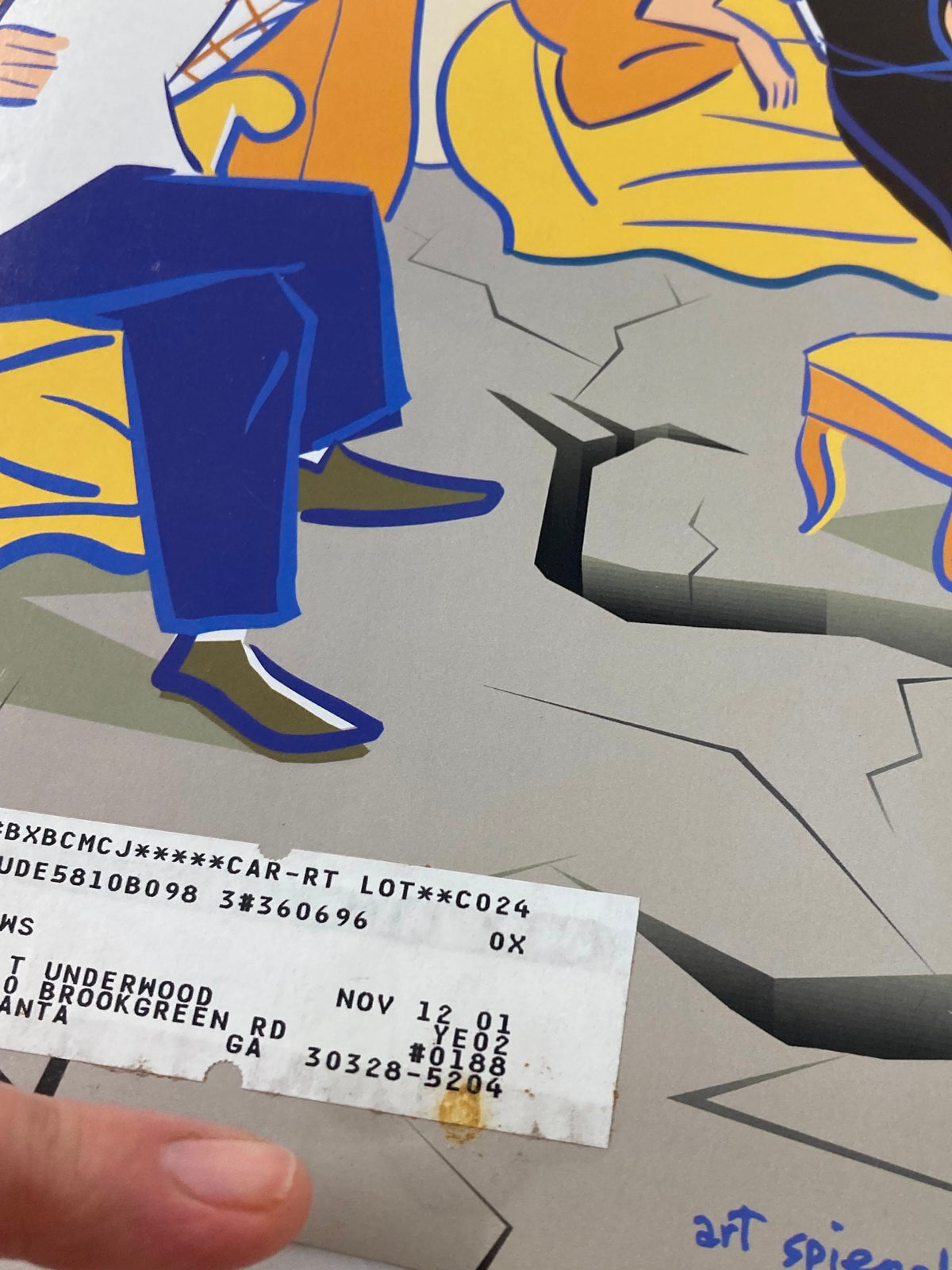 Detail shot displaying the price label on the cover of The New Yorker April 23 2001, along with part of the artwork by Art Spiegelman.