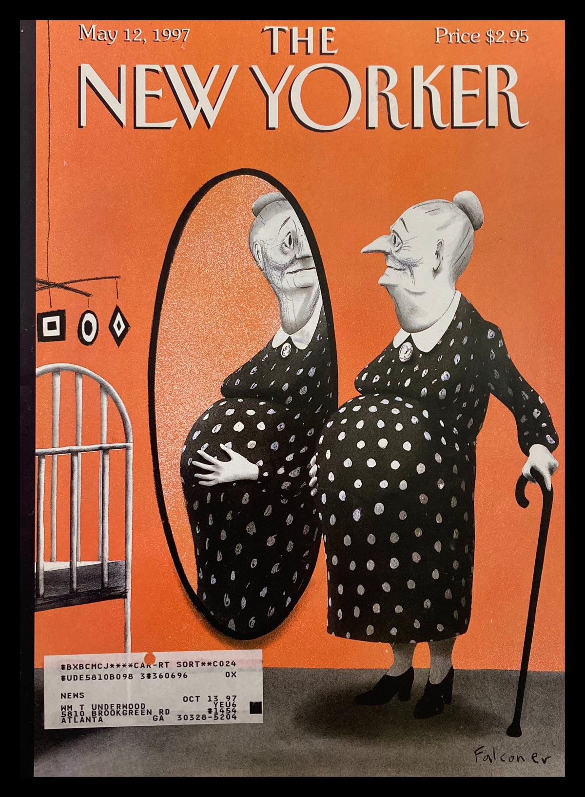 Cover of The New Yorker dated May 12, 1997, featuring a whimsical illustration by Ian Falconer depicting a humorous reflection of a woman in polka dots, exemplifying Mother's Day charm.