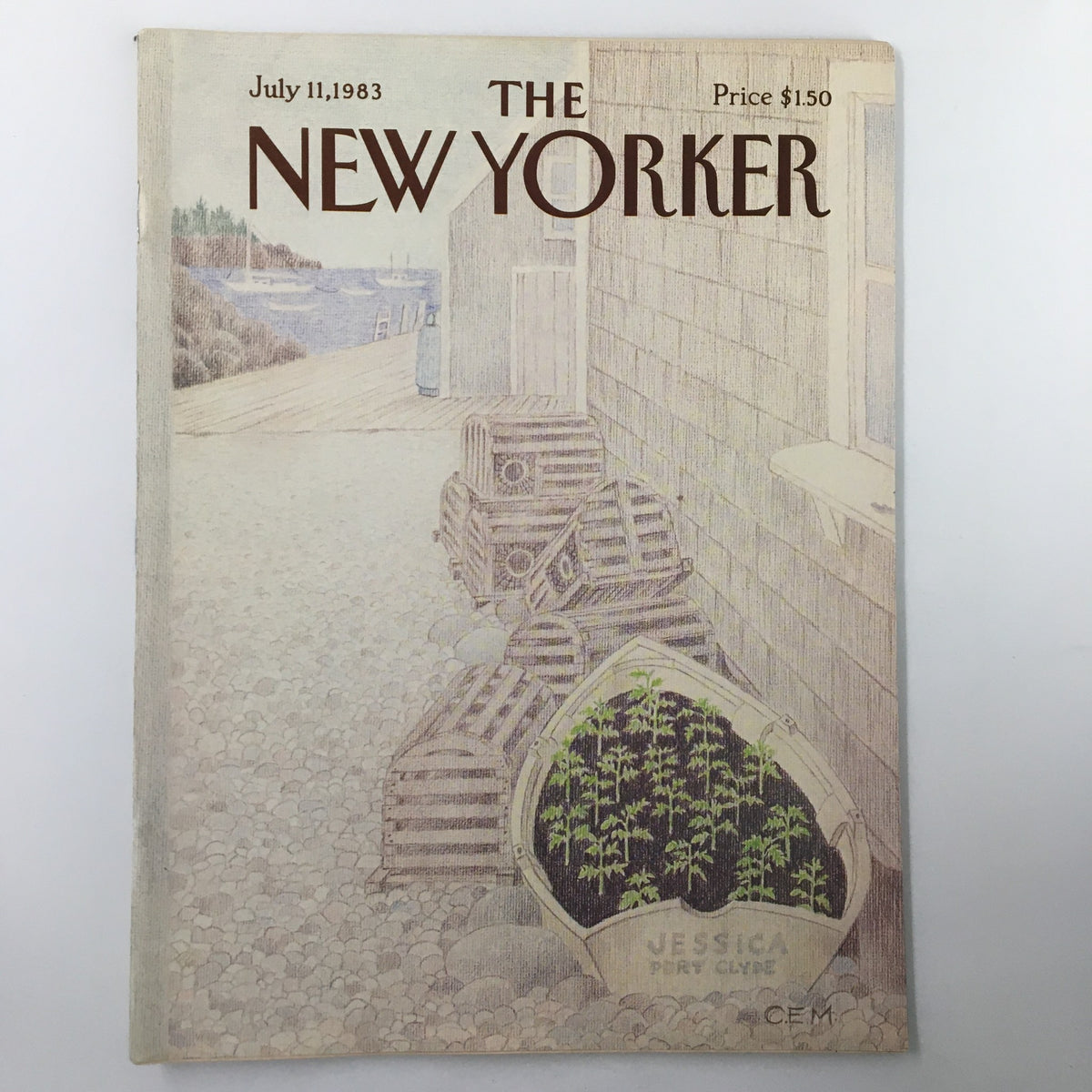 The New Yorker Magazine cover from July 11, 1983 titled 'Plant Boat' by Charles E. Martin, featuring a serene illustration of a coastal scene and plant-themed motifs.