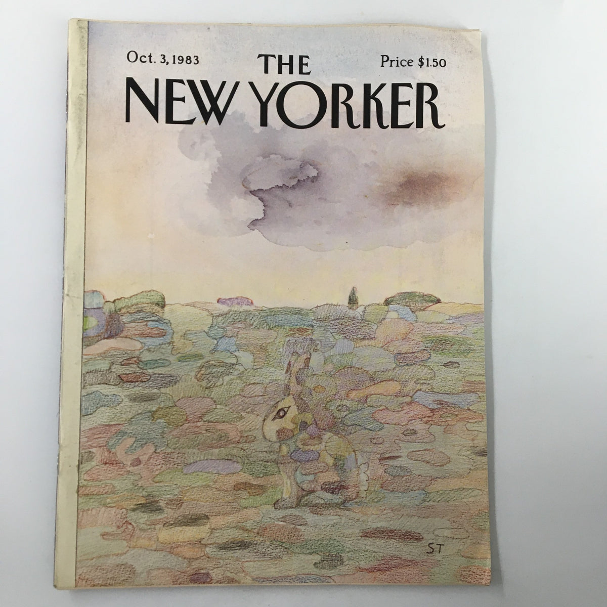 Cover of The New Yorker Magazine, October 3, 1983, titled 'Camouflage' by Saul Steinberg featuring an abstract landscape with a rabbit.