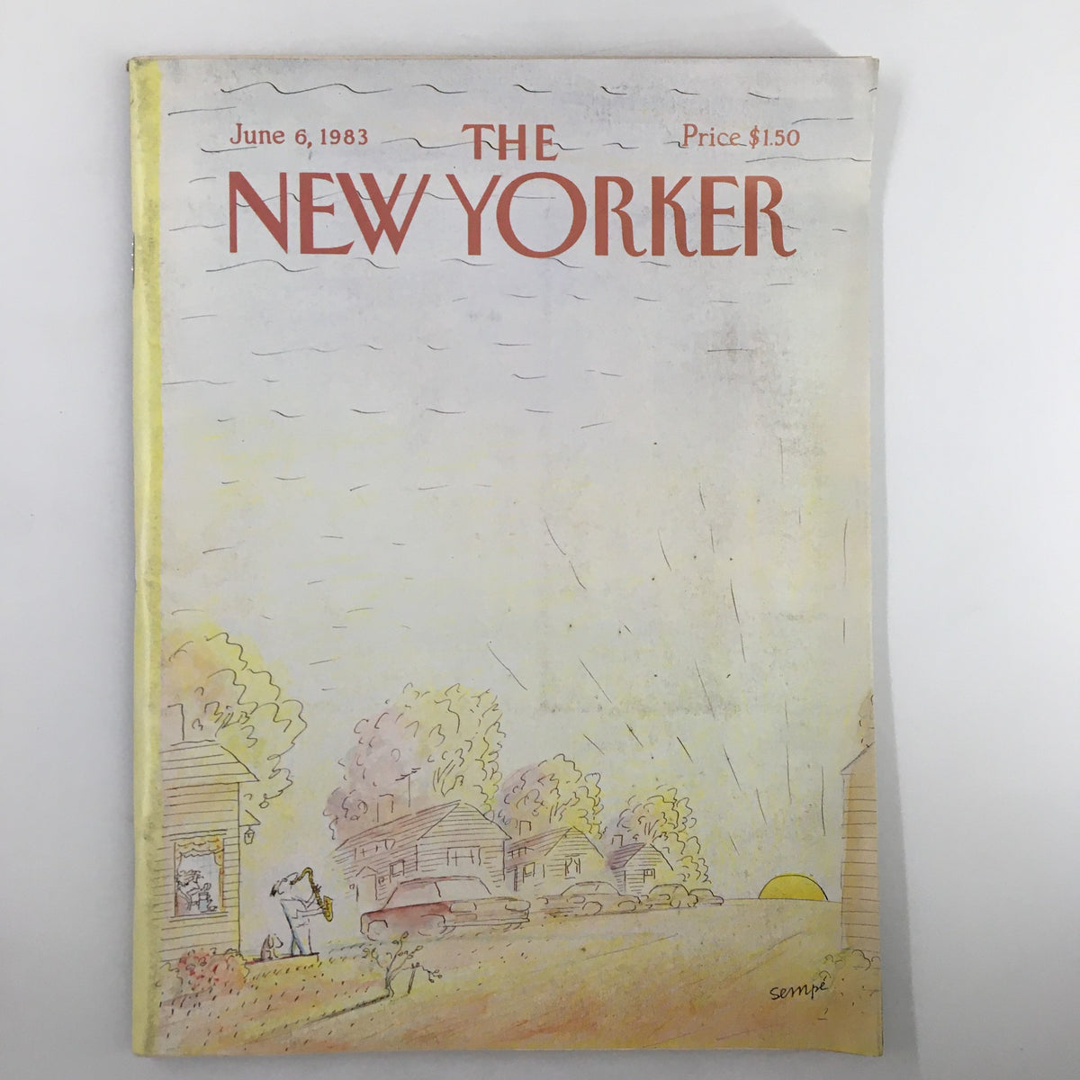 The New Yorker Magazine June 6 1983 featuring the cover art 'Sunset' by Jean-Jacques Sempe, showcasing a serene neighborhood with trees and houses under an evening sky.