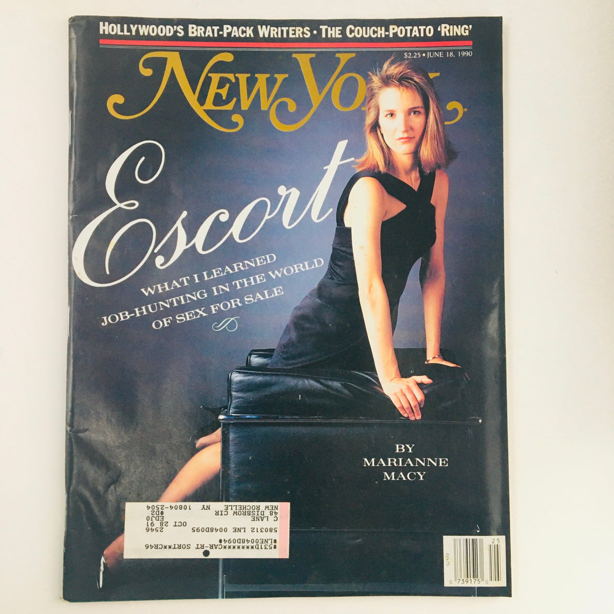 New York Magazine June 18, 1990 cover featuring a model titled 'Escort' discussing job-hunting in the world of sex for sale, with insights by Marianne Macy.