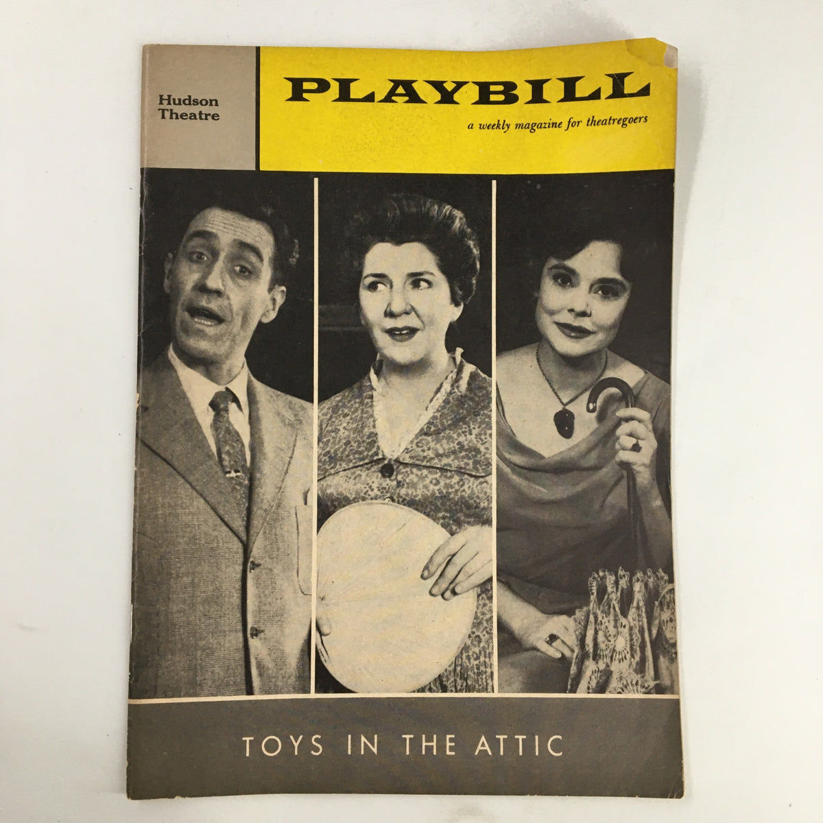 1960 Playbill for Toys In The Attic featuring actors on the cover at Hudson Theatre, a vintage theater program directed by Arthur Penn.