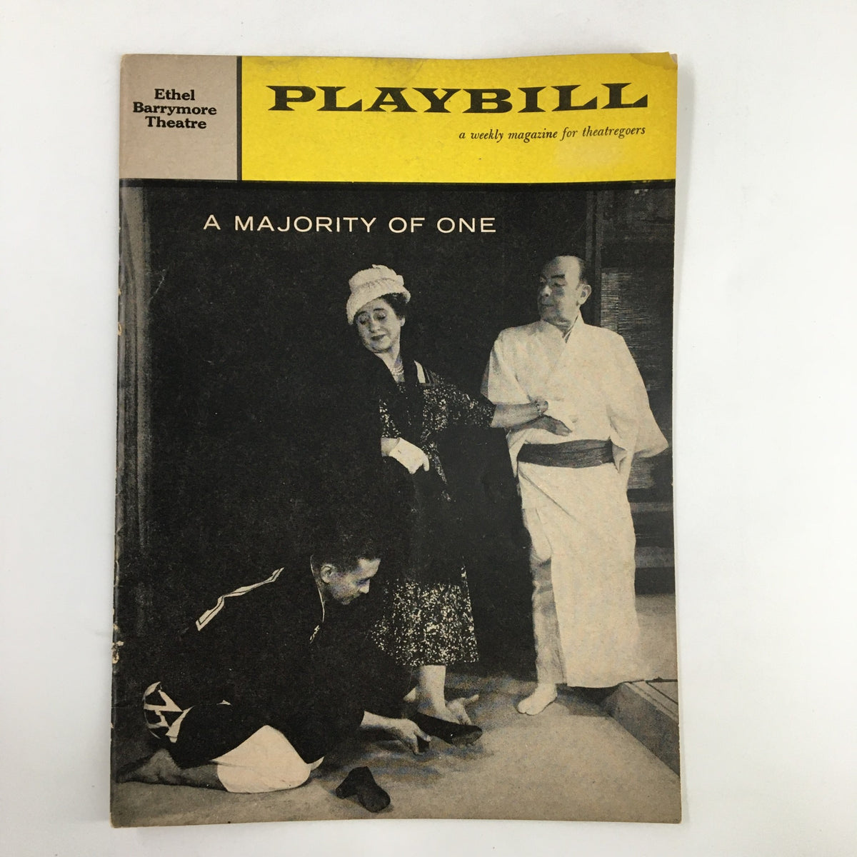 1960 Playbill featuring Gertrude Berg in 'A Majority of One' at the Ethel Barrymore Theatre, showcasing a dramatic scene from the play.