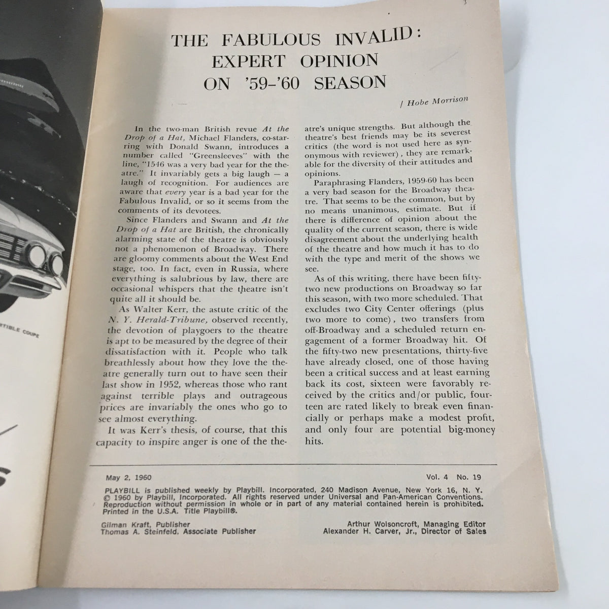 1960 Playbill Anta Theatre featuring expert opinions for the 1959-60 season, showcasing classic theatrical insights.