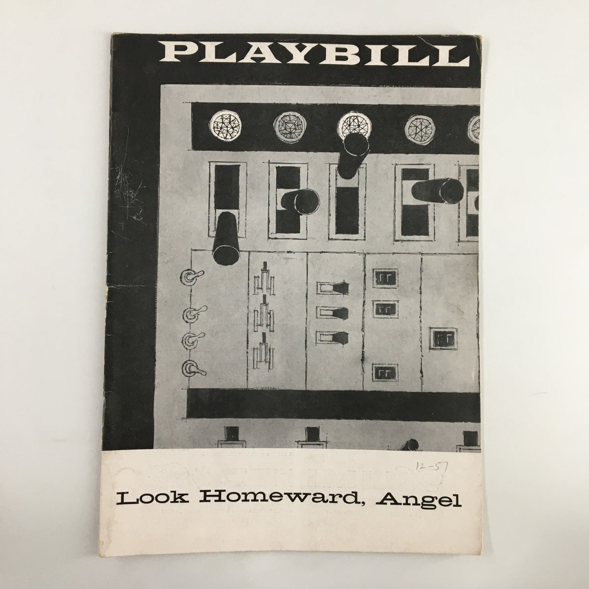 Cover of the 1957 Playbill for 'Look Homeward, Angel' at the Ethel Barrymore Theatre featuring a unique design.
