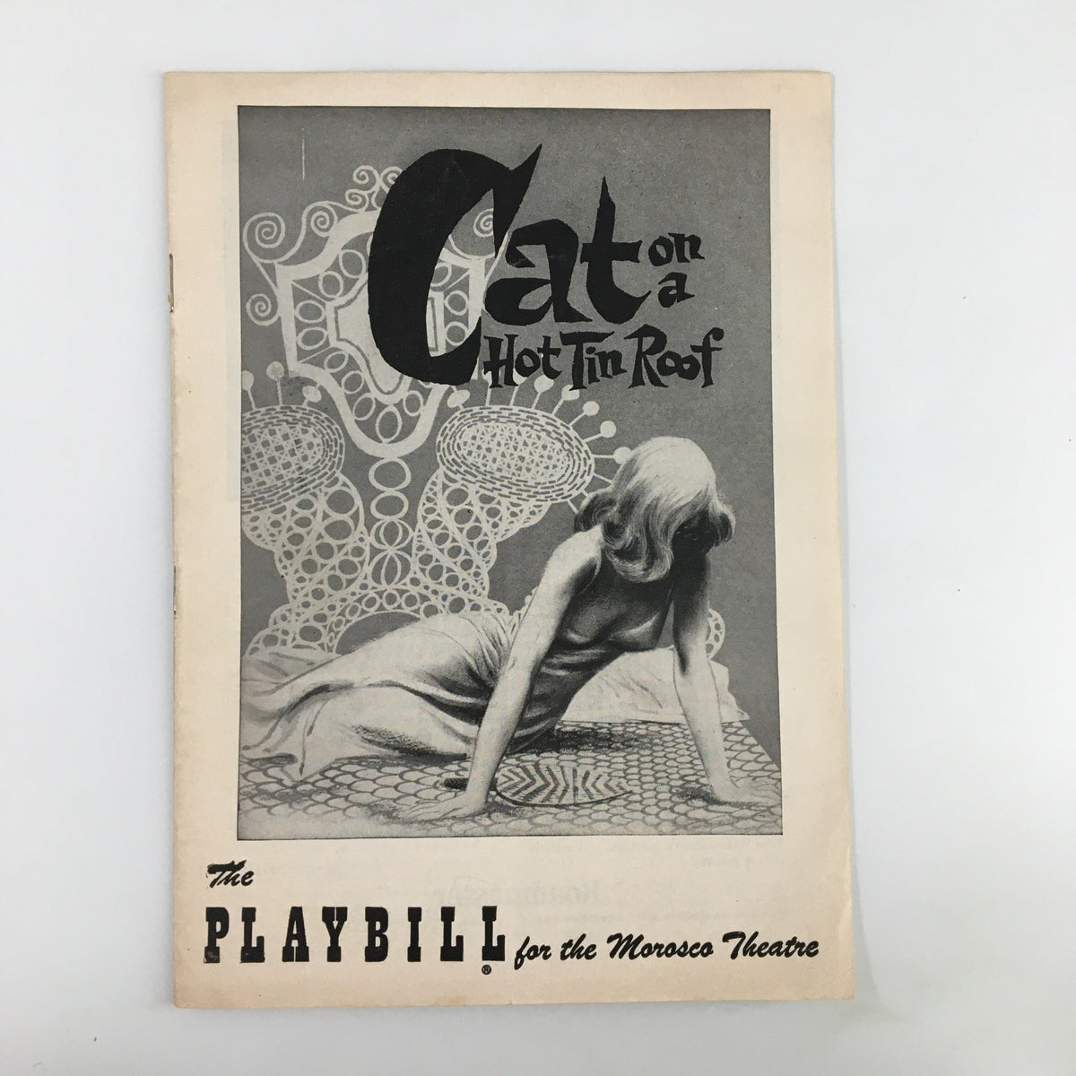 1956 Playbill for 'Cat On A Hot Tin Roof' at Morosco Theatre featuring a striking cover illustration of a woman.