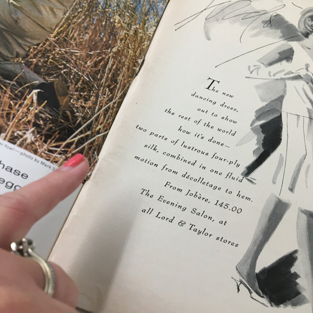 Interior page of The New Yorker Magazine October 10, 1964, featuring an advertisement for a dancing dress, showcasing the elegance of vintage fashion with a stylized illustration.