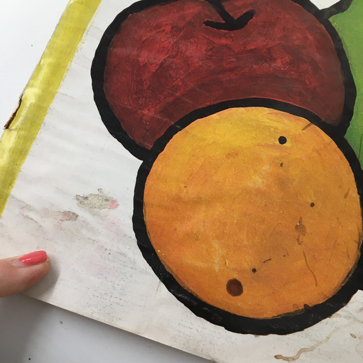 Detailed view of The New Yorker Magazine September 26, 1964 cover showing the vibrant orange and apple illustrations and signs of wear.