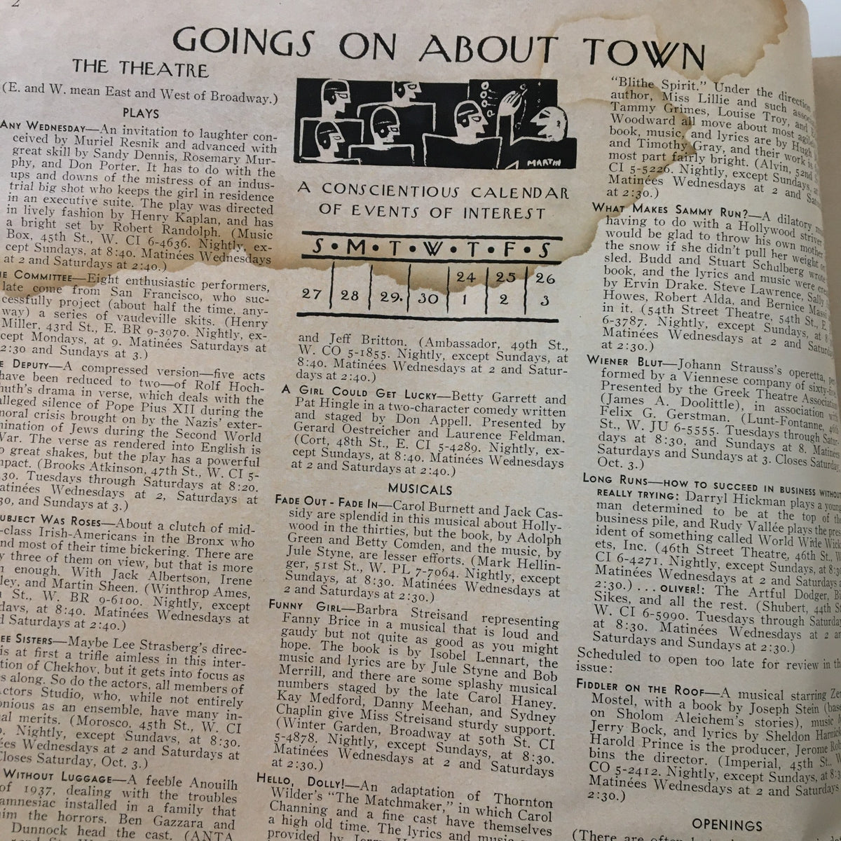 Goings on About Town section featuring a calendar of events, capturing the vibrant cultural scene, from The New Yorker Magazine September 26, 1964.