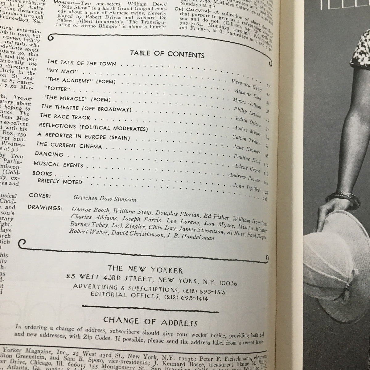 Table of Contents from The New Yorker Magazine March 21 1977, highlighting featured articles and the cover by Gretchen Dow Simpson.