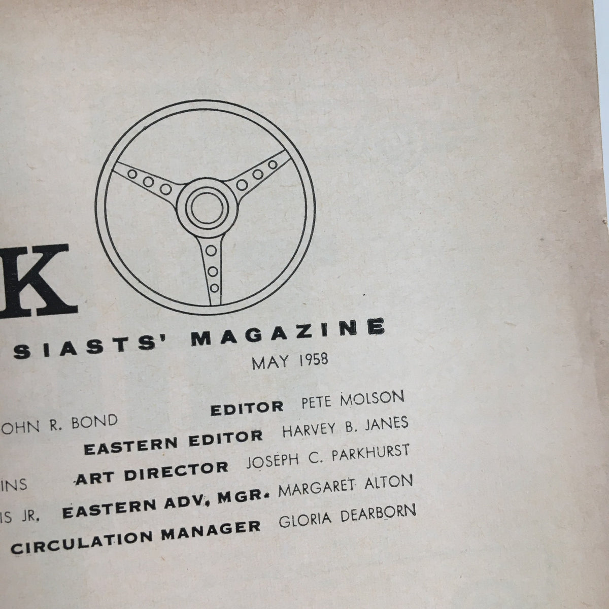 Cover page of VTG Road & Track Magazine May 1958 displaying magazine title and editorial details.