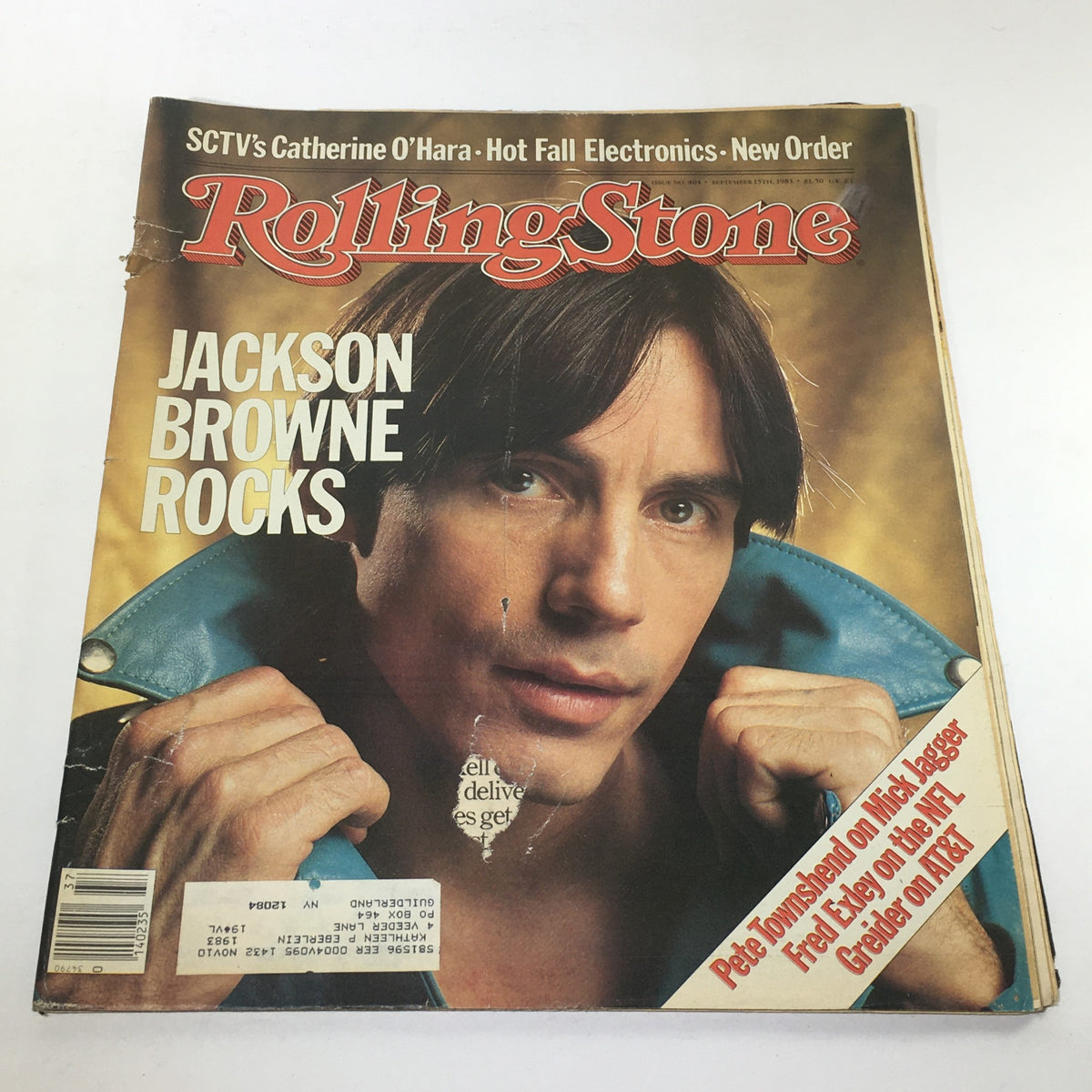 Cover of VTG Rolling Stone magazine from September 15, 1983 featuring Jackson Browne, showcasing his portrait and text about the issue.