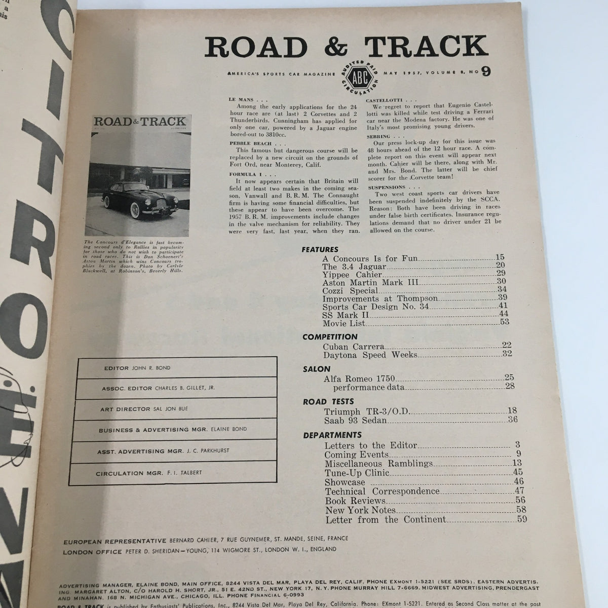 Vintage Road & Track Magazine May 1957 Don Schoenert's Aston Martin No Label