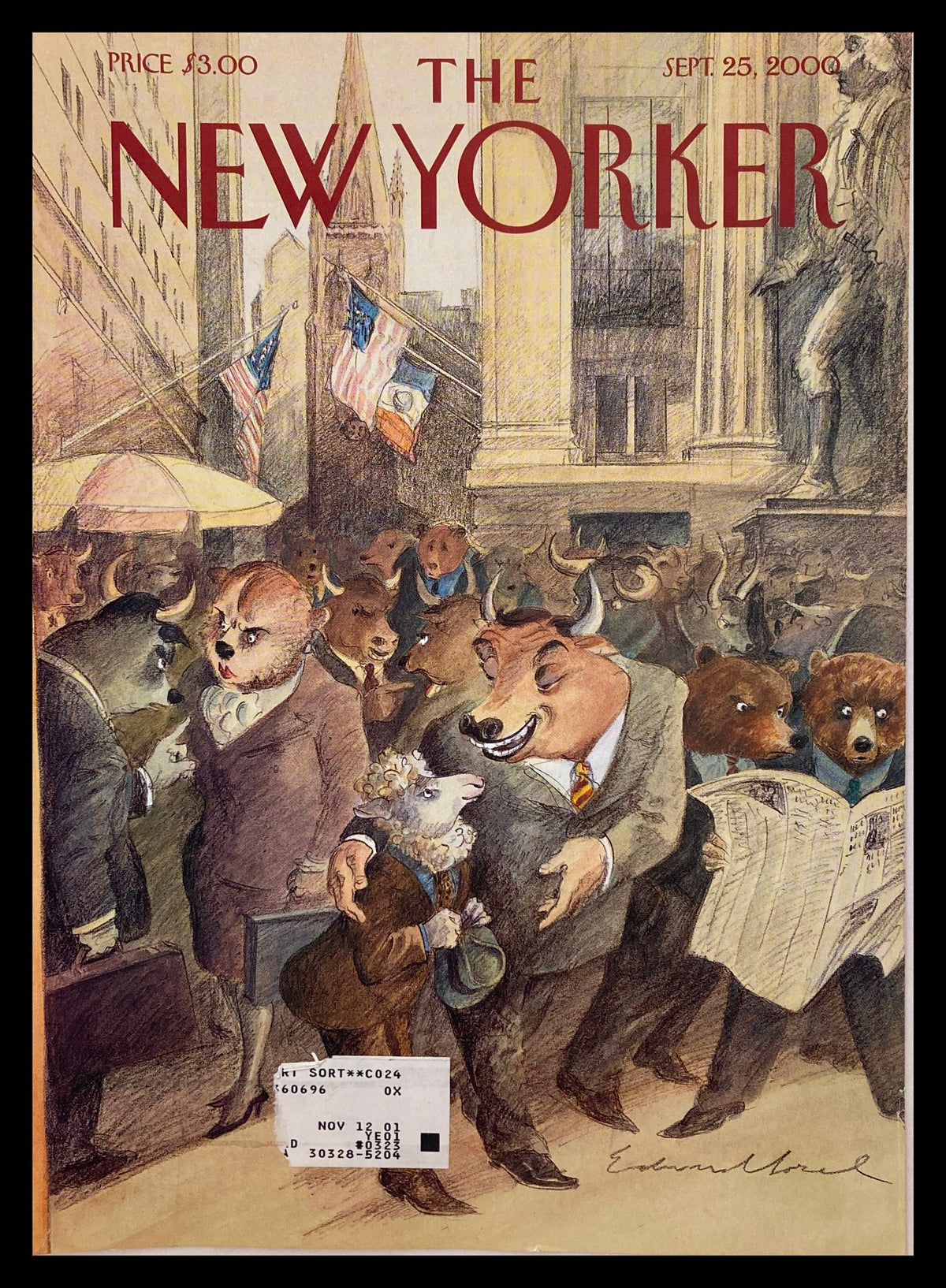 The New Yorker Cover September 25, 2000, featuring an artistic illustration of animal characters in suits walking in a bustling city scene, showcasing humor and culture.