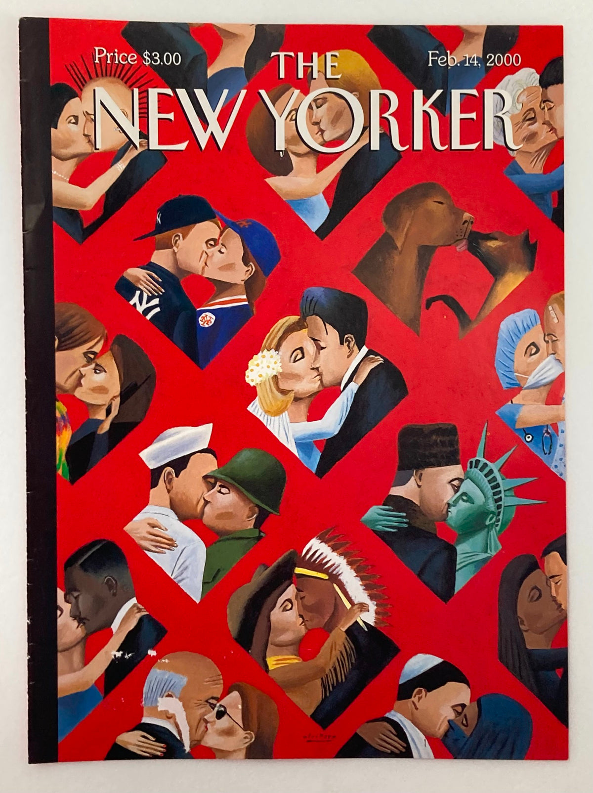 The New Yorker February 14 2000 cover featuring colorful illustrations of couples and iconic symbols of love, created by artist Mark Ulriksen.