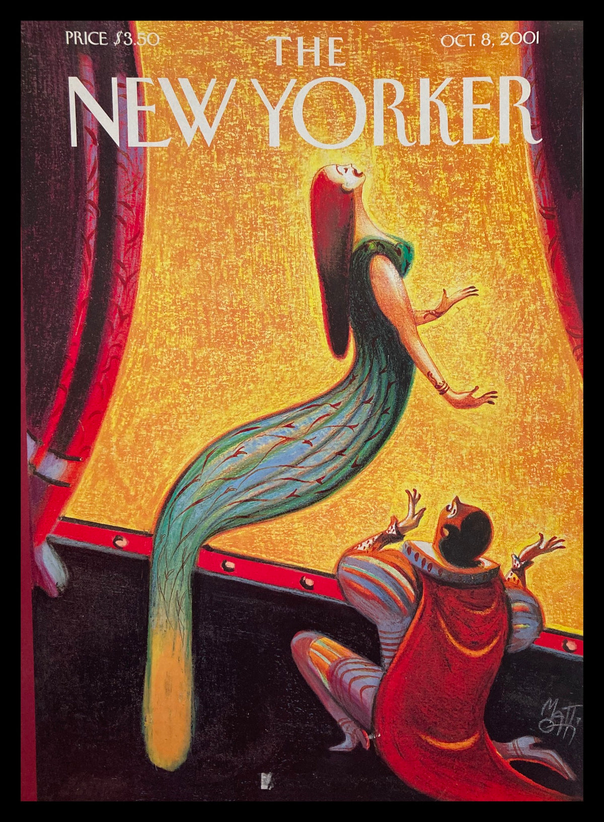 Cover of The New Yorker from October 8, 2001, titled 'Rising Voices' by Lorenzo Mattotti, featuring vibrant colors and imaginative imagery that embodies creativity and expression.