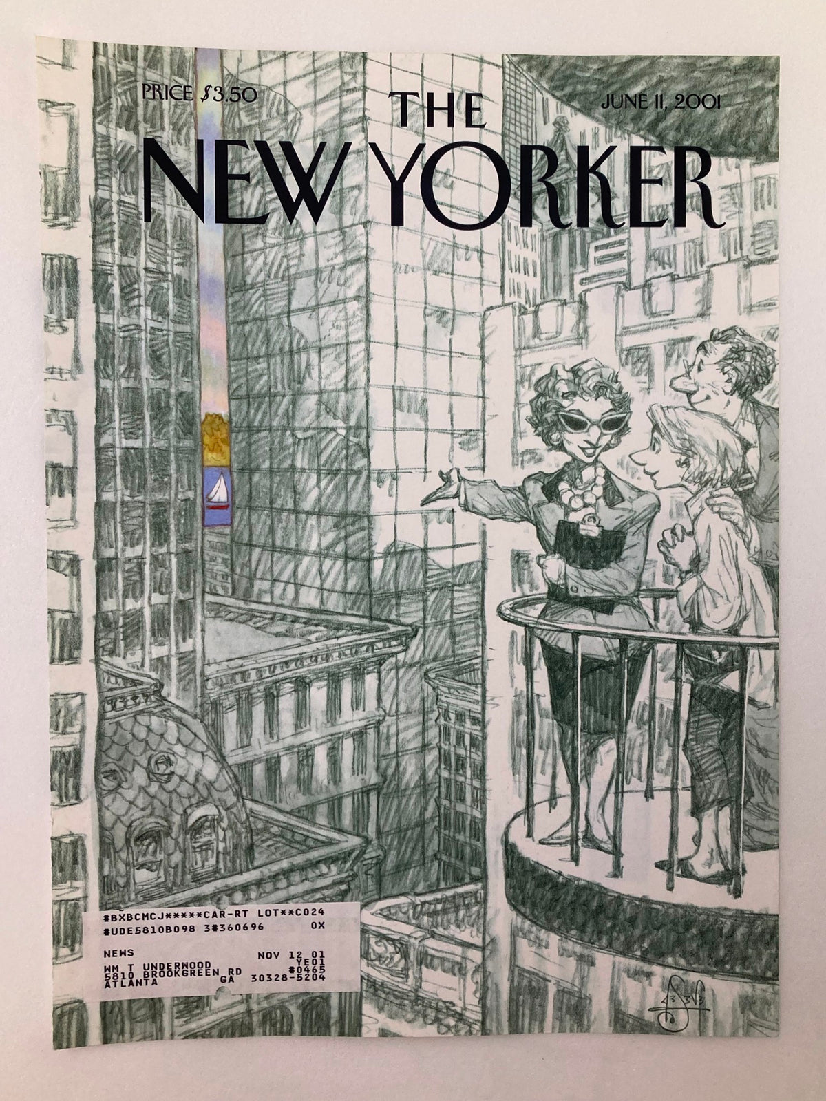 Cover of The New Yorker dated June 11, 2001, showcasing creative illustration by Peter de Seve. The cover shows characters engaged in a lively discussion on a balcony, with an urban backdrop.
