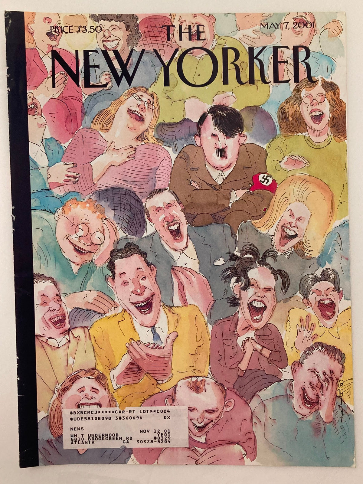 The New Yorker May 7 2001 Cover - Furor on Broadway showcasing a colorful illustration with various characters expressing laughter and joy, reflecting the spirit of Broadway entertainment.
