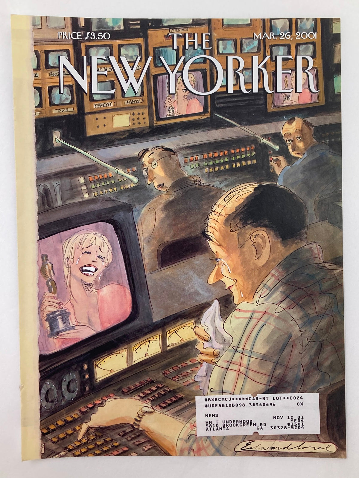 COVER ONLY The New Yorker March 26 2001 Mister Softee displaying colorful artwork by Edward Sorel, capturing various characters in a television studio environment.