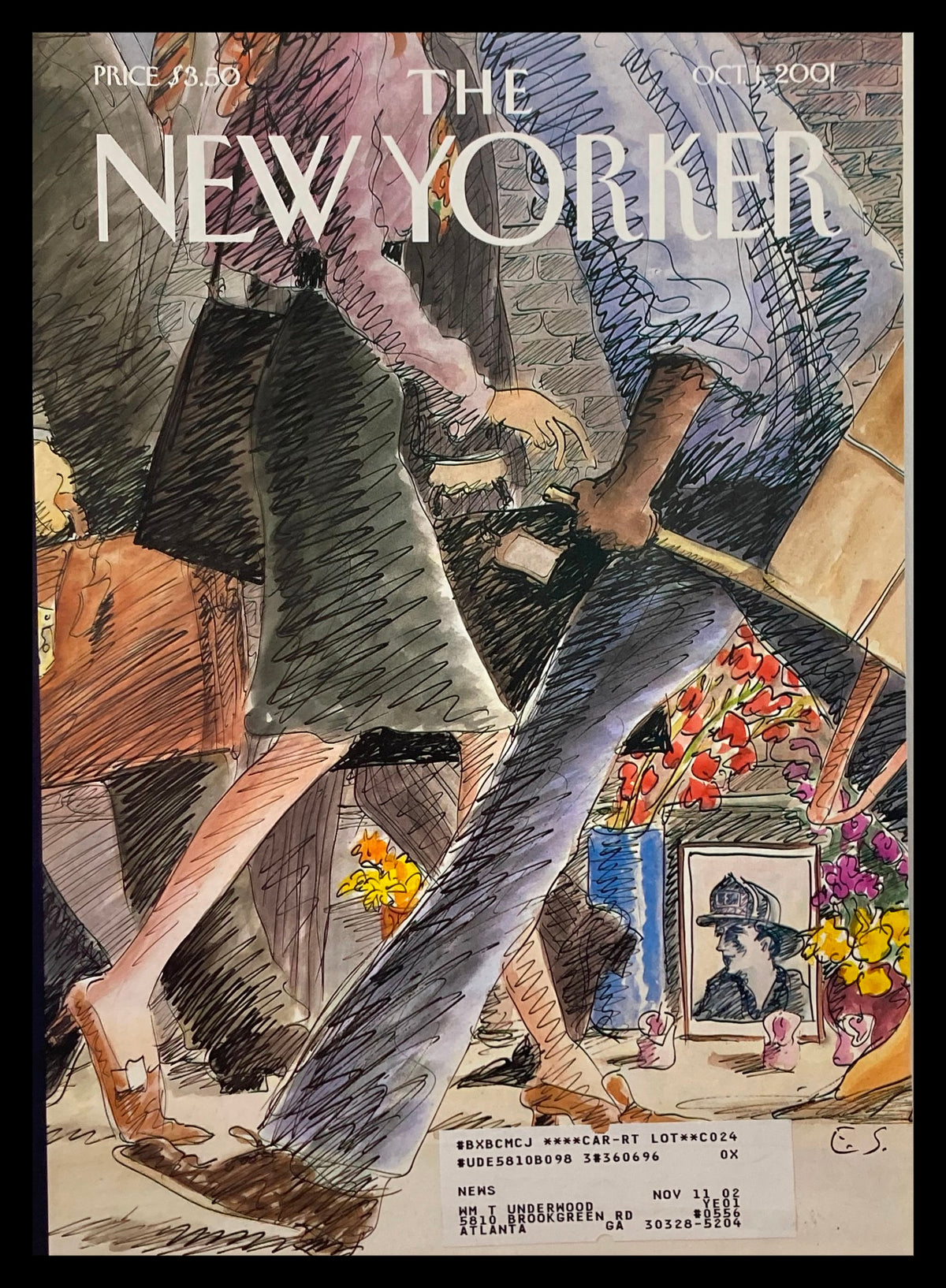 The New Yorker October 1 2001 Street Scene Cover, featuring a vibrant illustrated street scene, showcasing urban life by Edward Sorel, ideal for collectors and art enthusiasts.