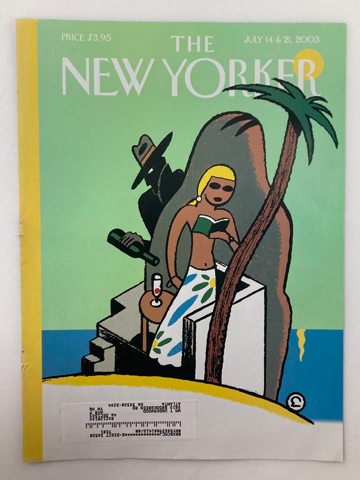 Cover only The New Yorker July 14 2003 Summer Thrills by Ever Muelen showcasing a colorful depiction of summer, including a stylish woman and tropical elements.