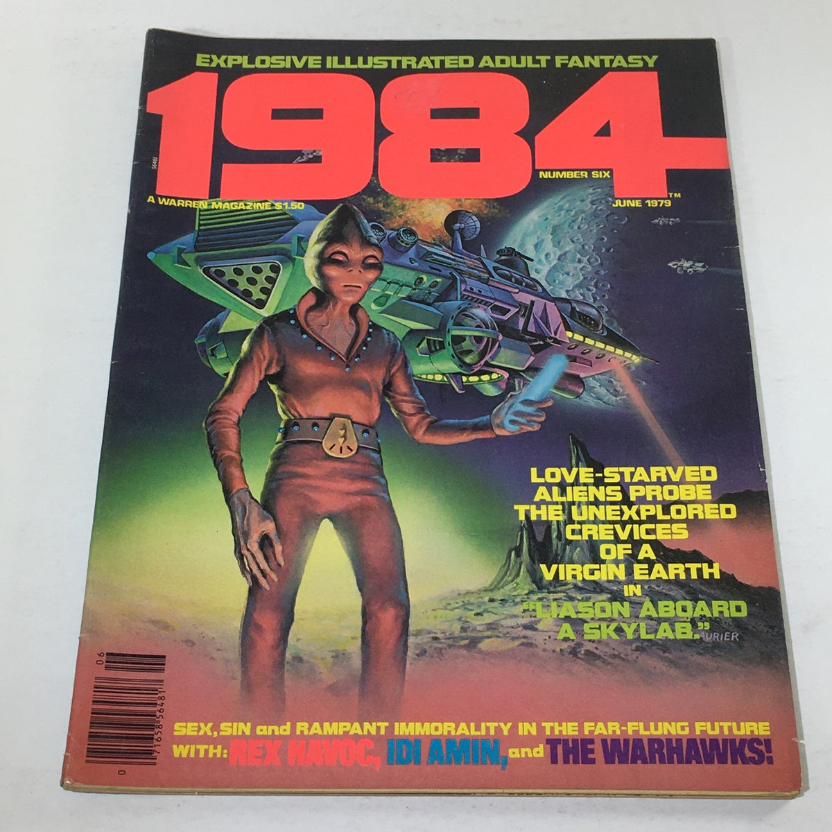 Cover of VTG 1984 A Warren Magazine Number Six: June 1979 featuring an alien character against a space backdrop. The magazine highlights explosive illustrated adult fantasy themes.