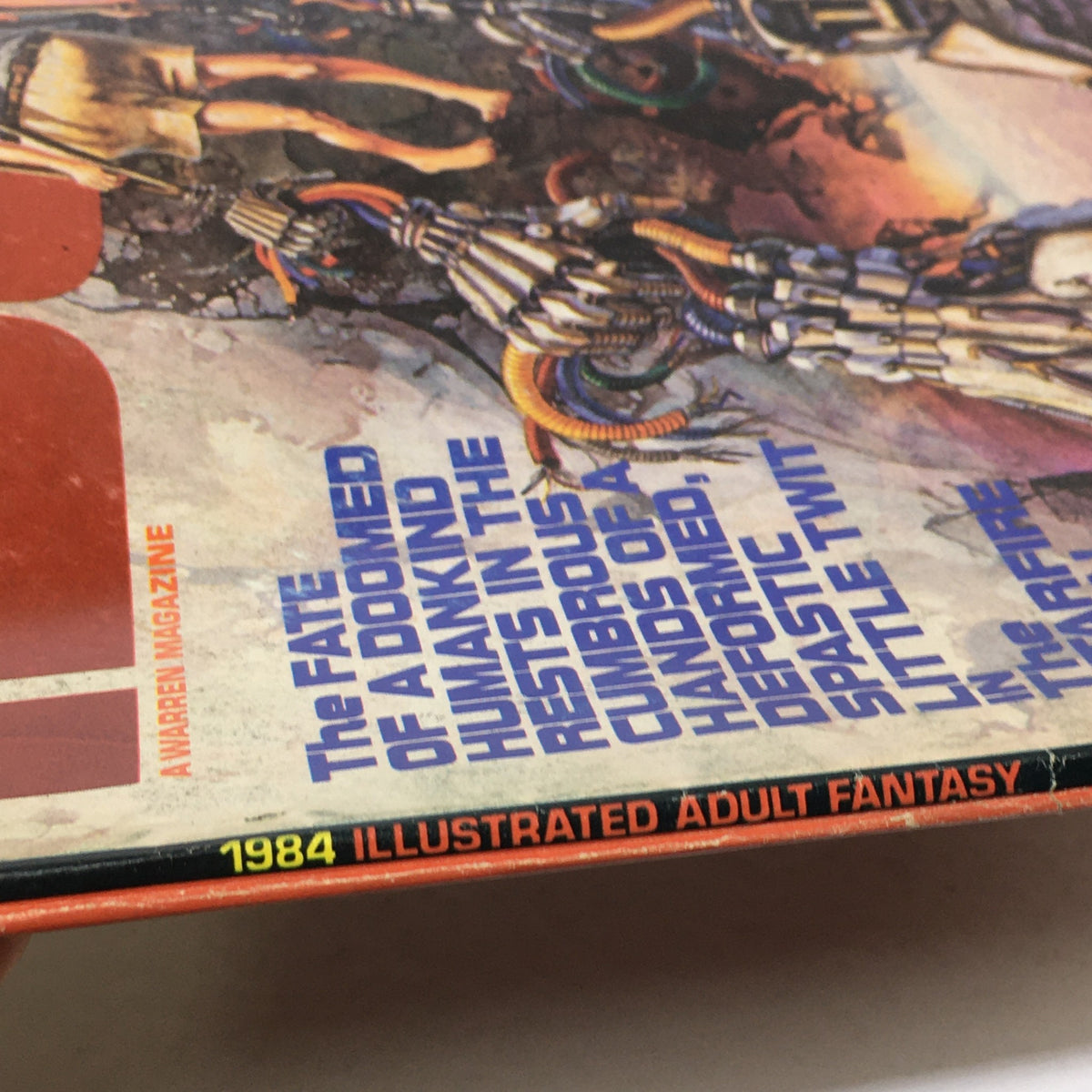 Close-up view of the cover details from VTG 1984 A Warren Magazine Number Ten, emphasizing the intriguing headlines and artistic elements.