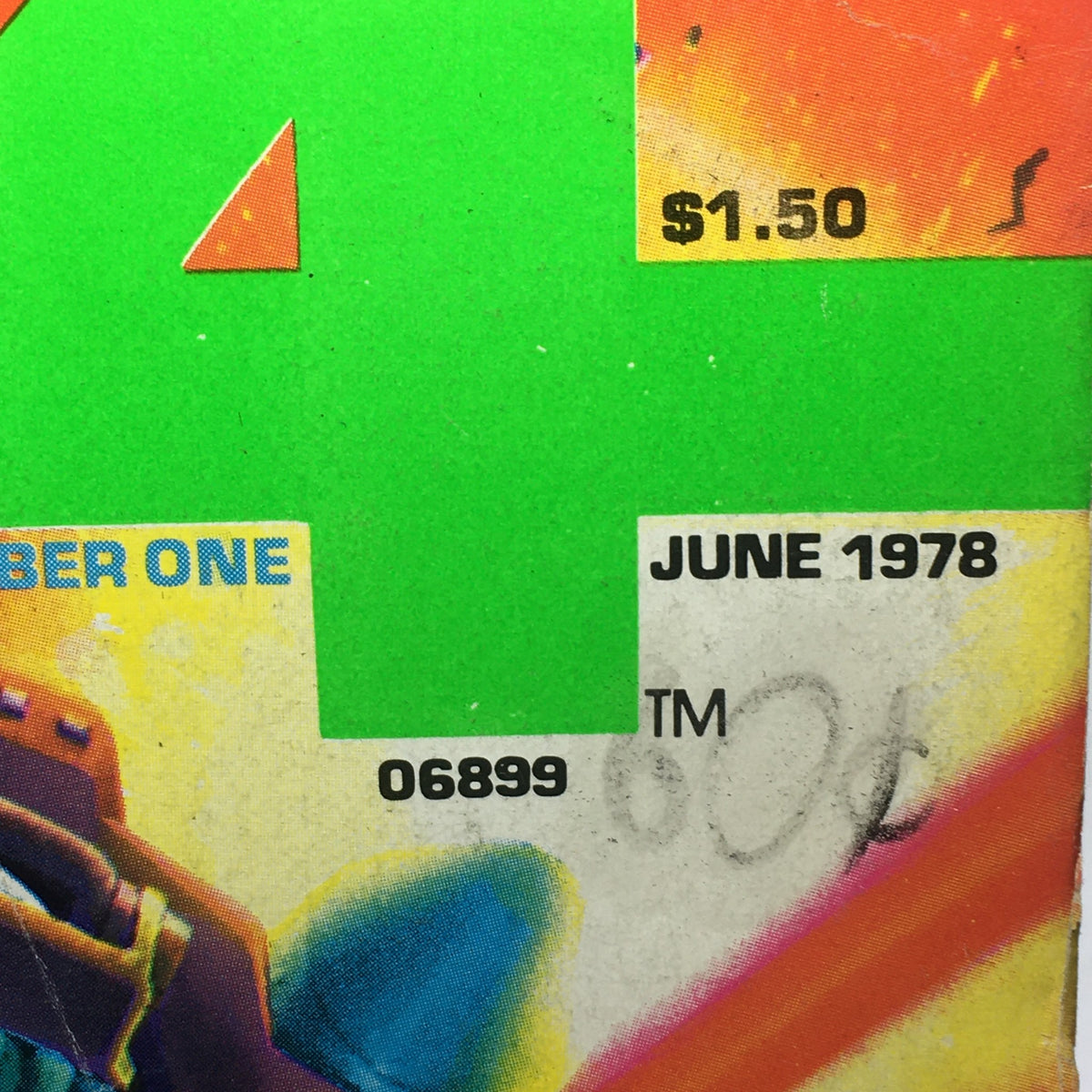 Close-up of VTG 1984 A Warren Magazine Number One: June 1978 - Explosive First Issue Special showing details like the price, issue number, and publication date.