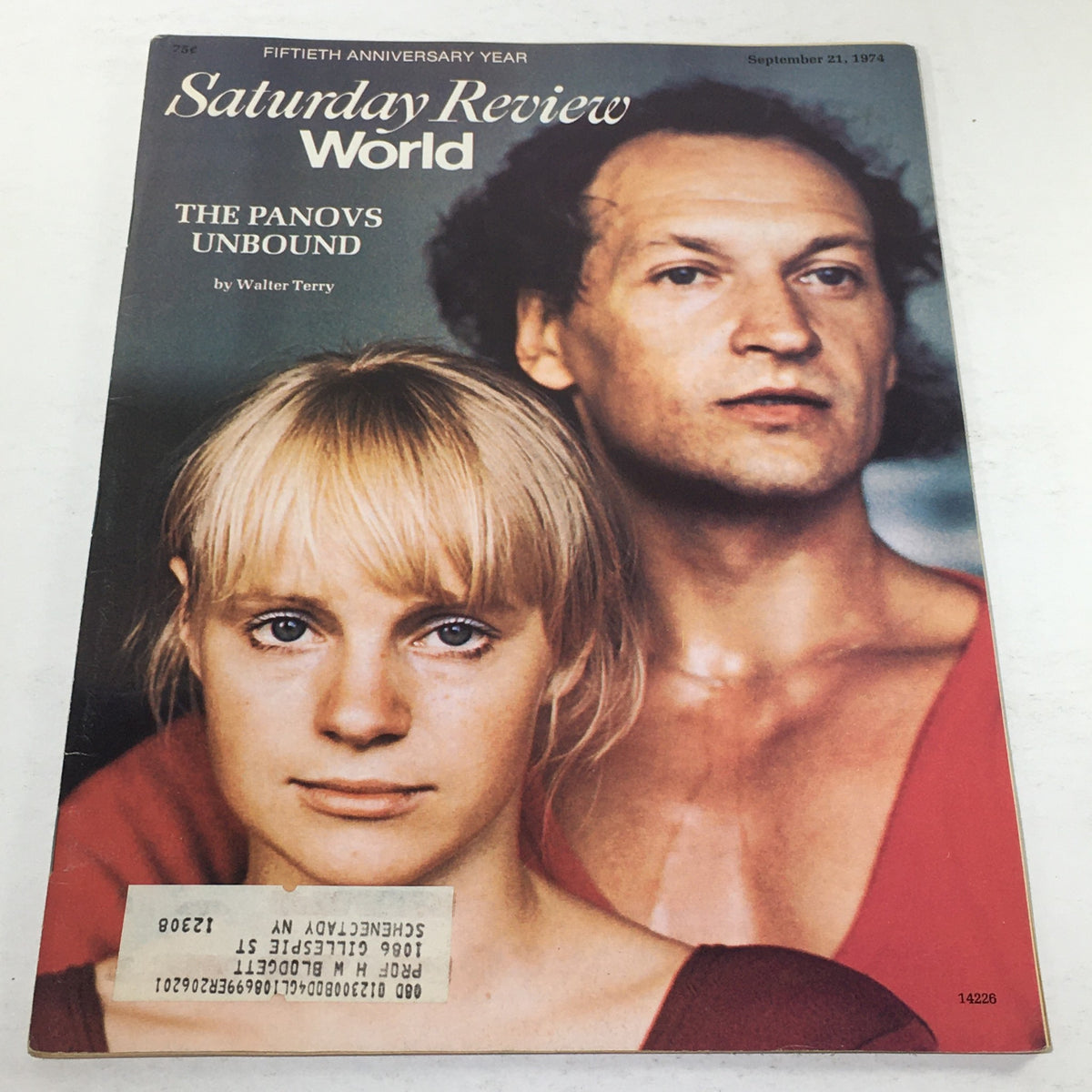 VTG Saturday Review World: September 21 1974 cover featuring Valery Galina and Ragozina Panov, highlighting the article 'The Panovs Unbound' by Walter Terry. The magazine displays a close-up of two subjects, showcasing the vintage aesthetic typical of the era.